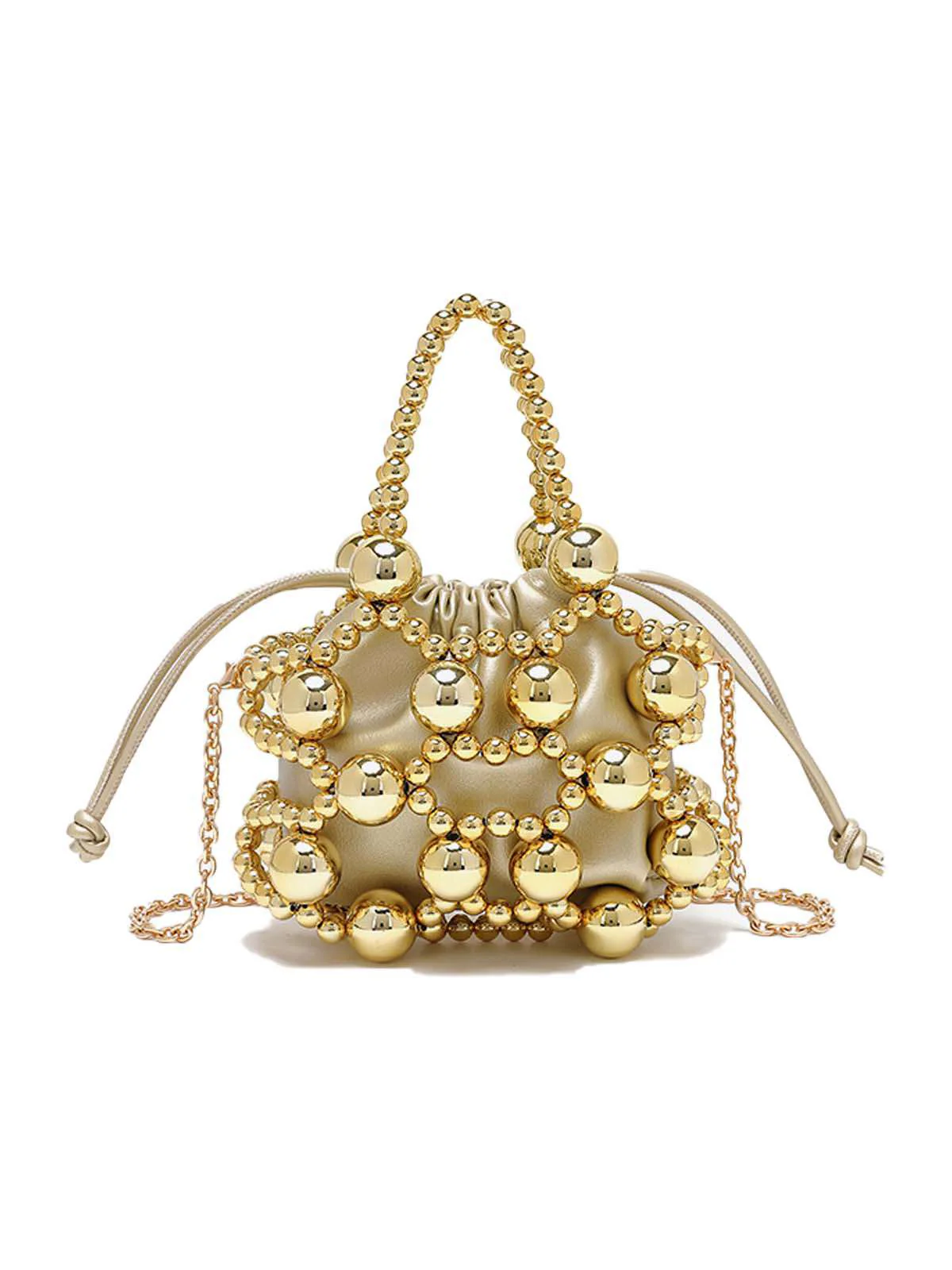 Metallisch Perlen Kordelzug Mini Beutel Tasche - Image 3