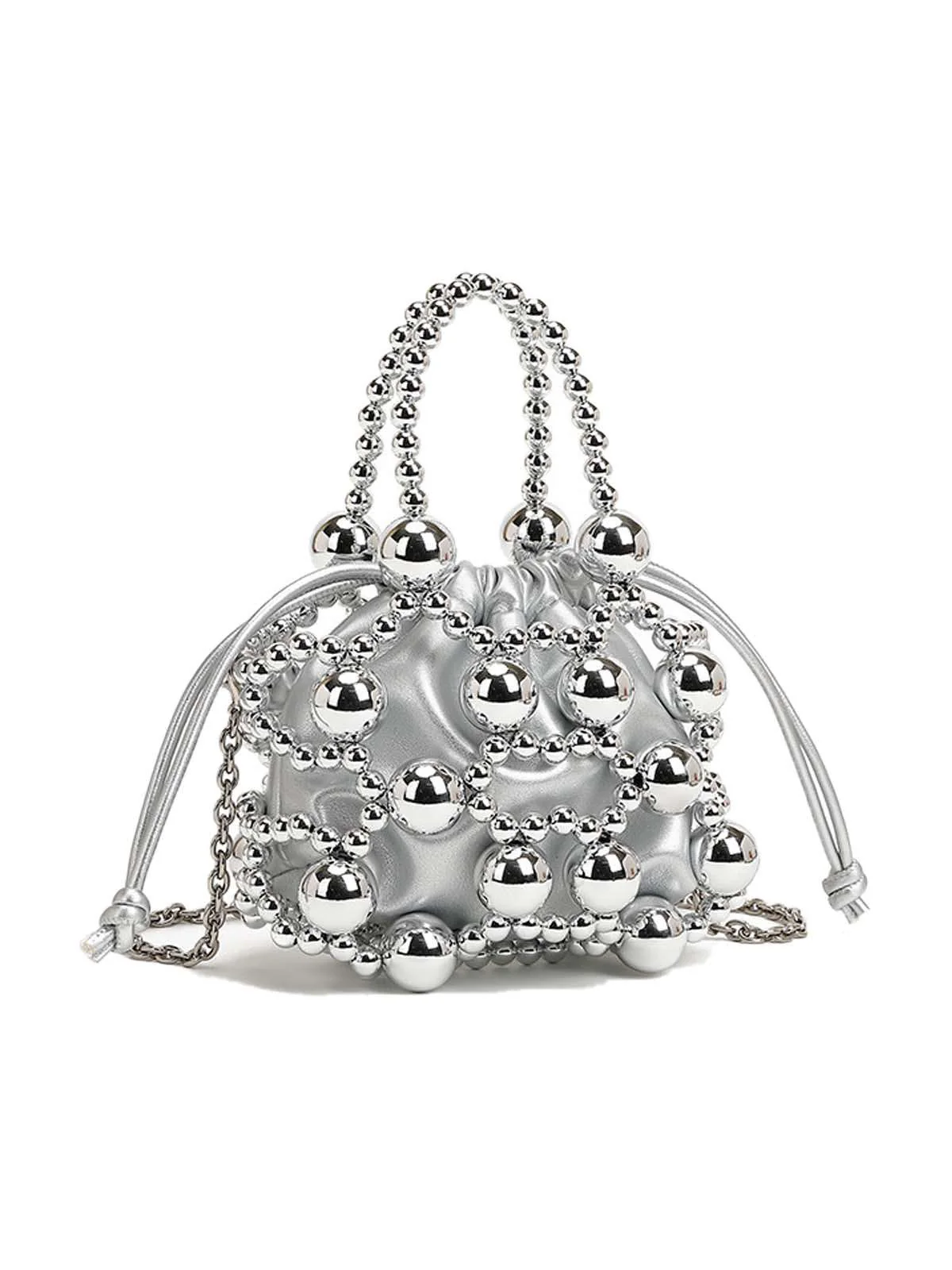 Metallisch Perlen Kordelzug Mini Beutel Tasche - Image 8