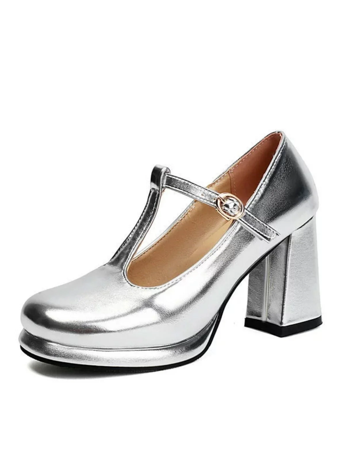 Metallisch Quadratischer Spitze Blockschnalle Schuhe - Image 2