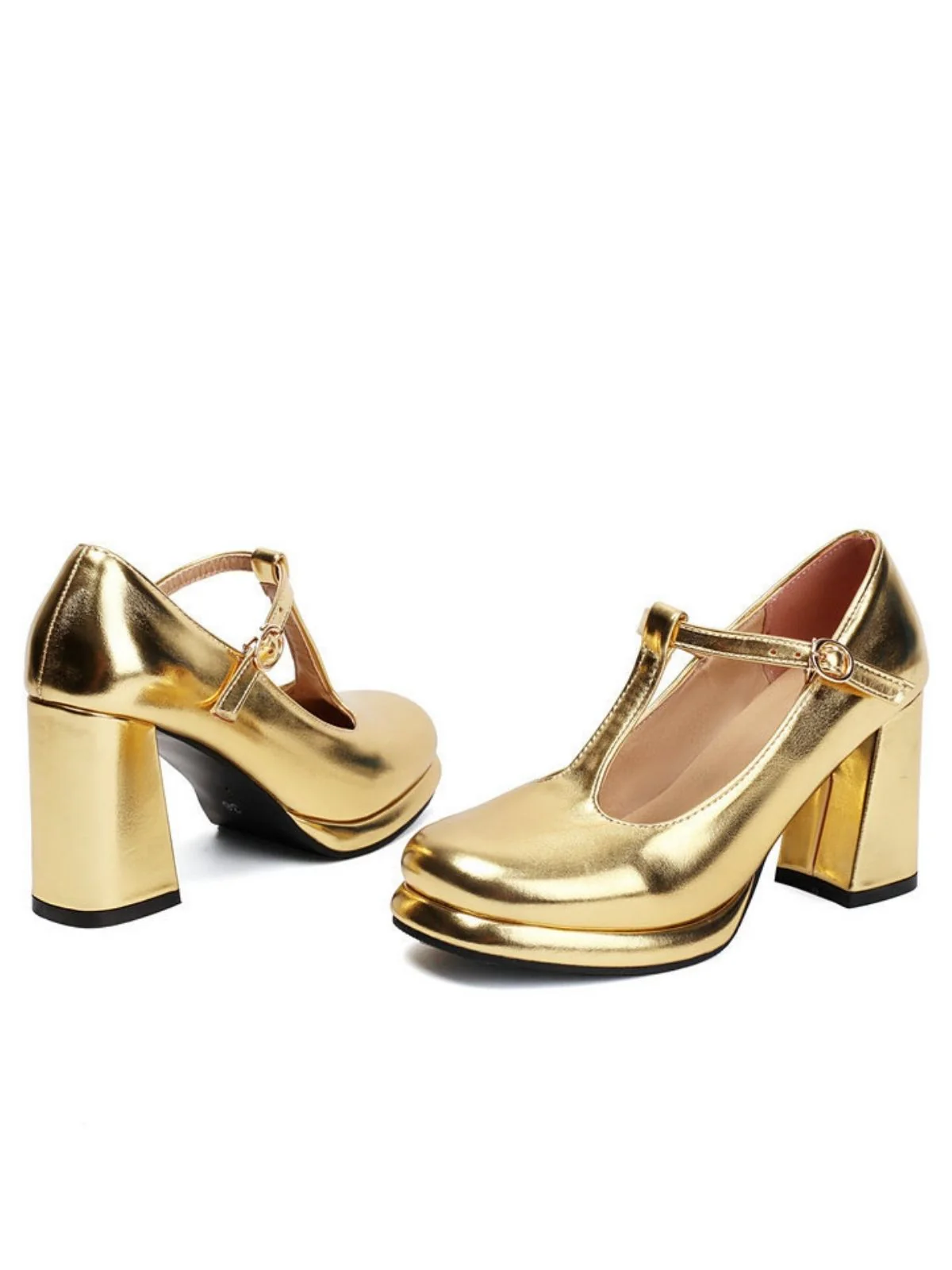 Metallisch Quadratischer Spitze Blockschnalle Schuhe - Image 3