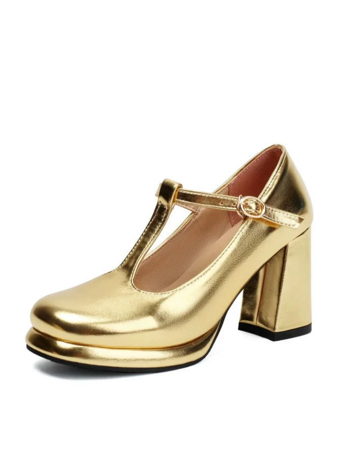 Metallisch Quadratischer Spitze Blockschnalle Schuhe - Image 4