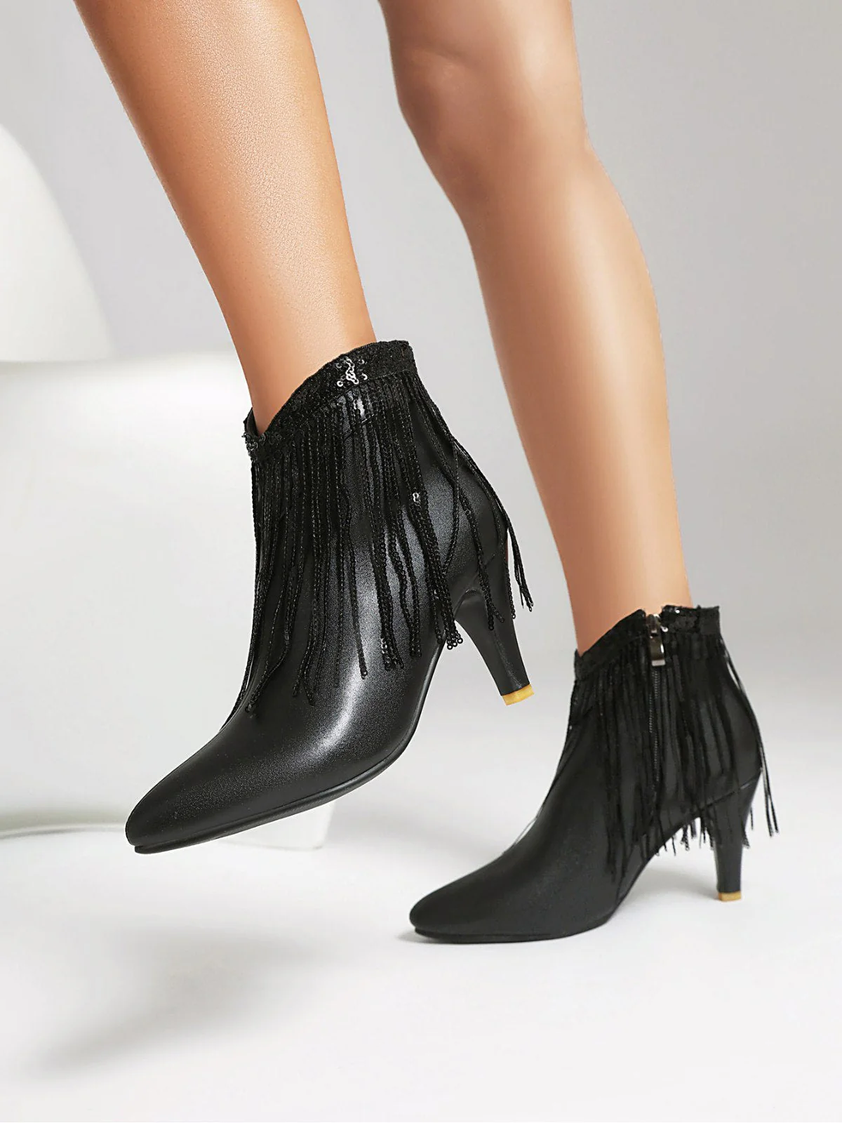 Metallisch Quaste Spitzer Spitze Stiletto Chelsea Stiefel - Image 10
