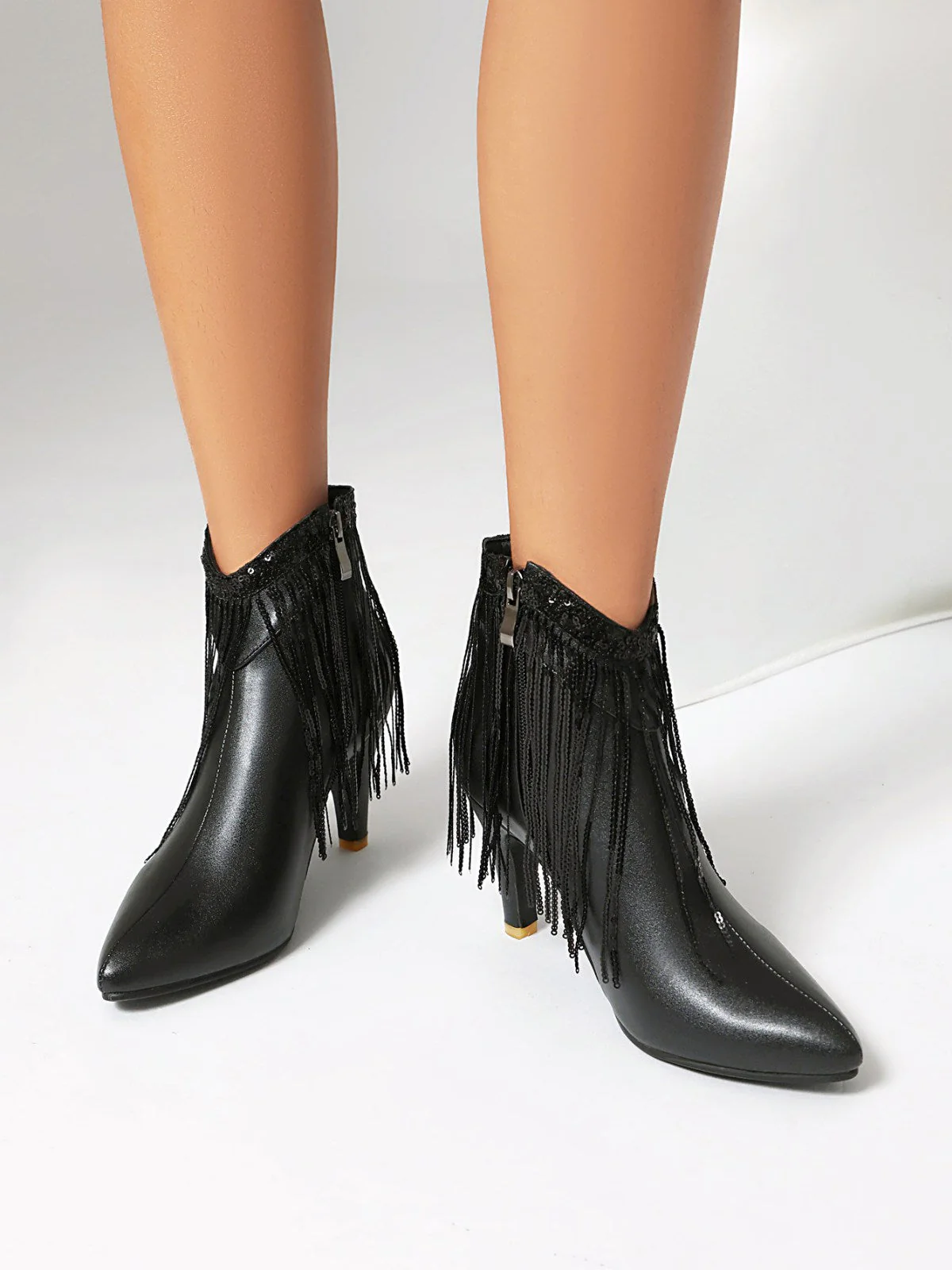 Metallisch Quaste Spitzer Spitze Stiletto Chelsea Stiefel - Image 12