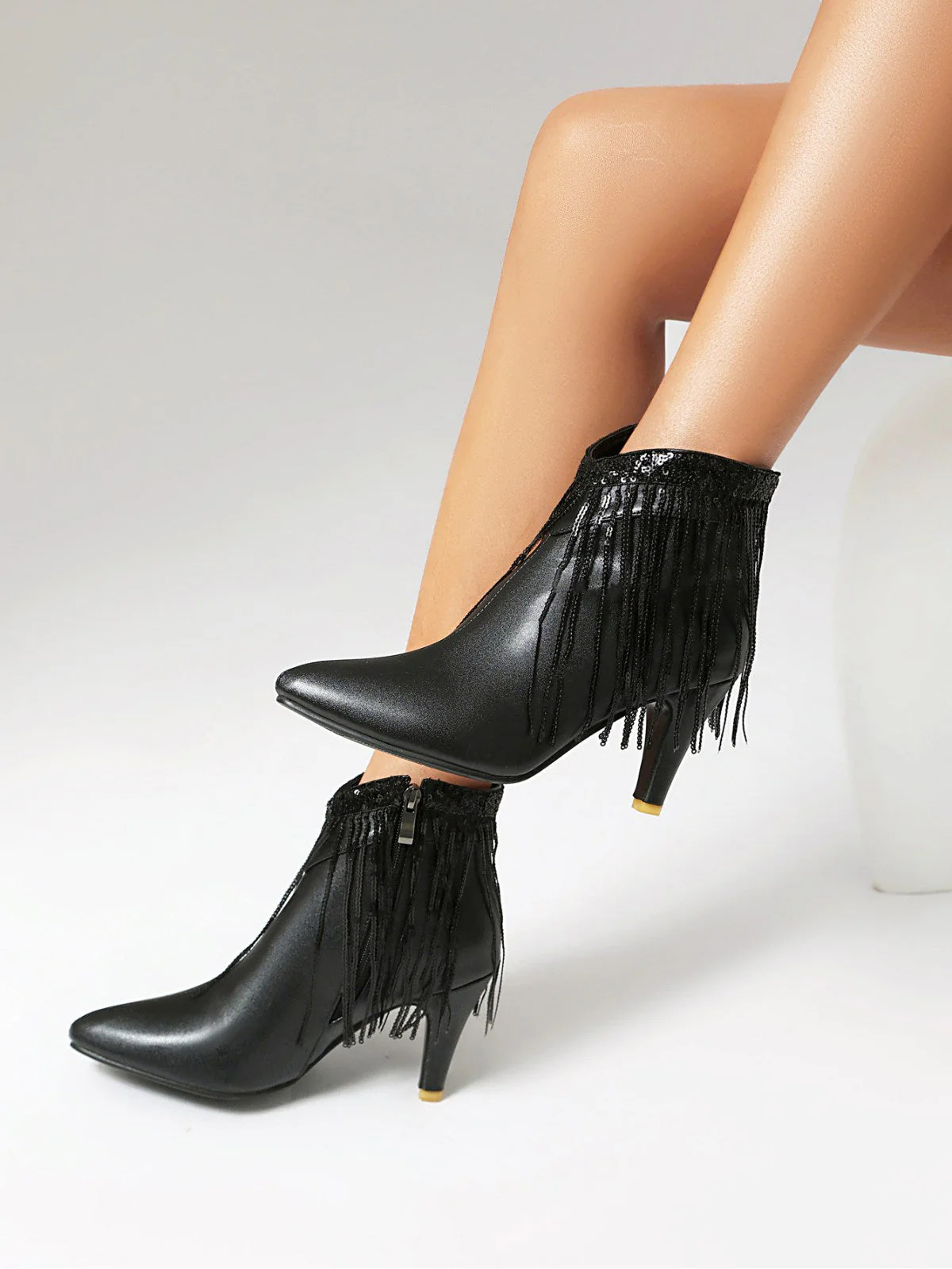 Metallisch Quaste Spitzer Spitze Stiletto Chelsea Stiefel - Image 13