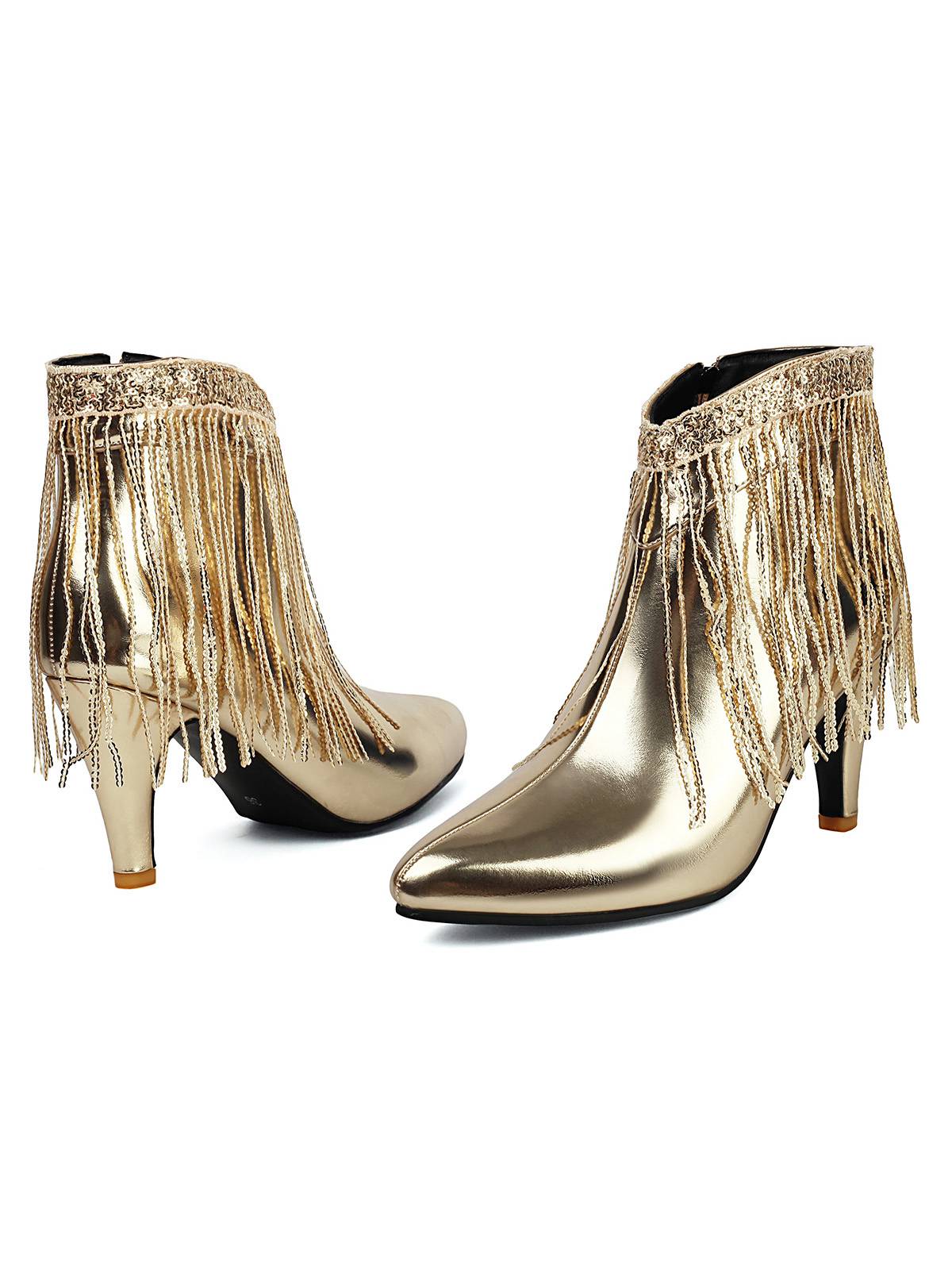 Metallisch Quaste Spitzer Spitze Stiletto Chelsea Stiefel - Image 14