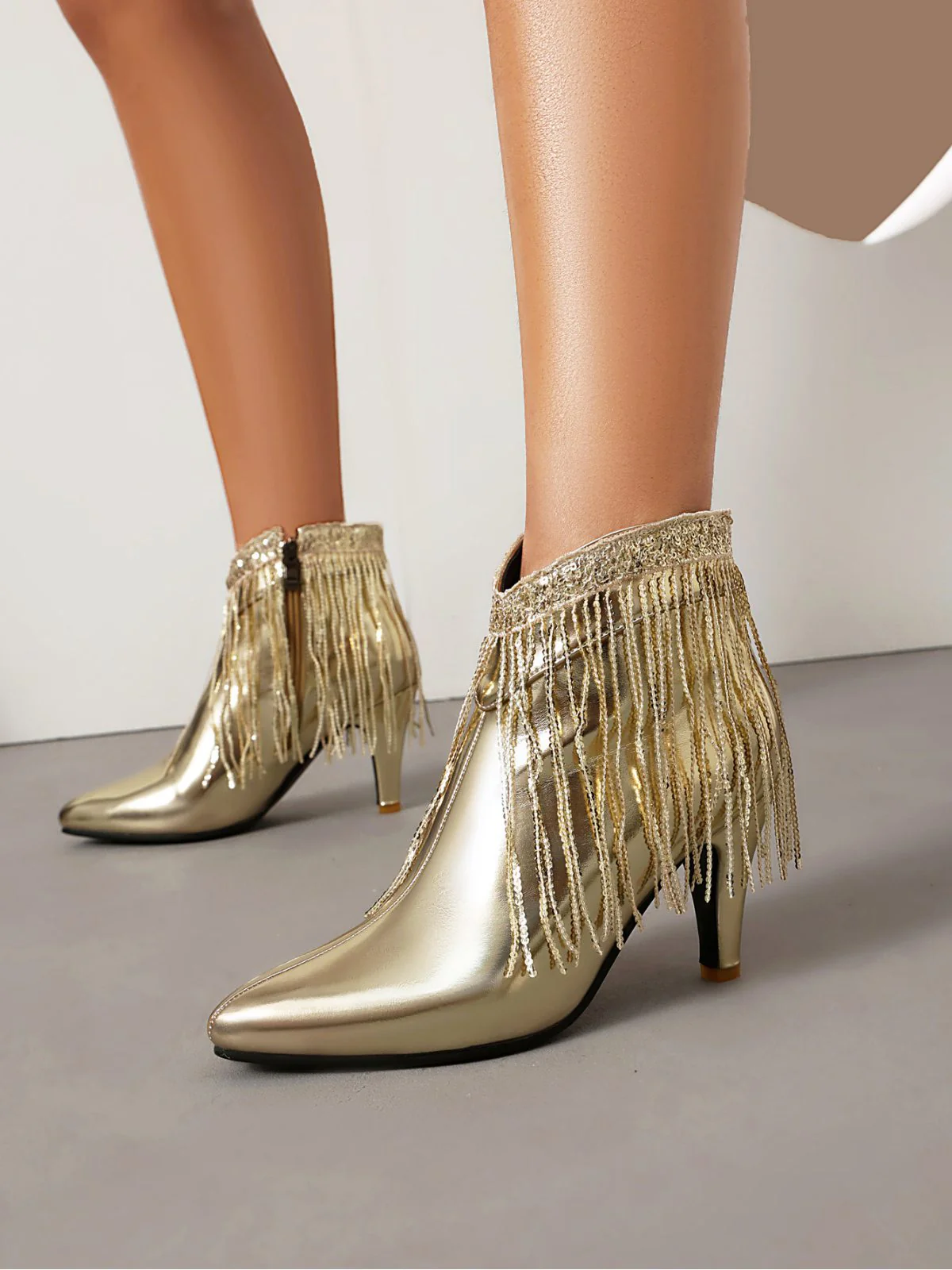 Metallisch Quaste Spitzer Spitze Stiletto Chelsea Stiefel - Image 17