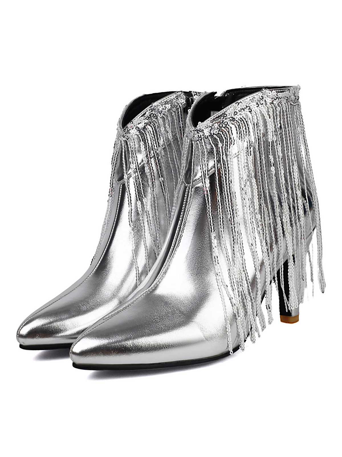 Metallisch Quaste Spitzer Spitze Stiletto Chelsea Stiefel - Image 2