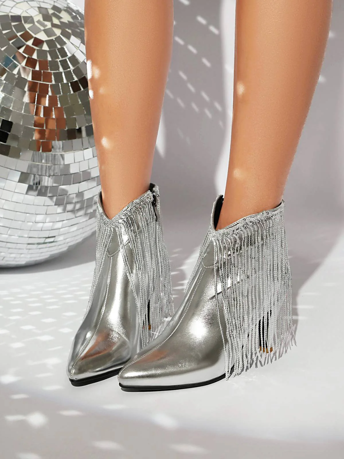 Metallisch Quaste Spitzer Spitze Stiletto Chelsea Stiefel - Image 23
