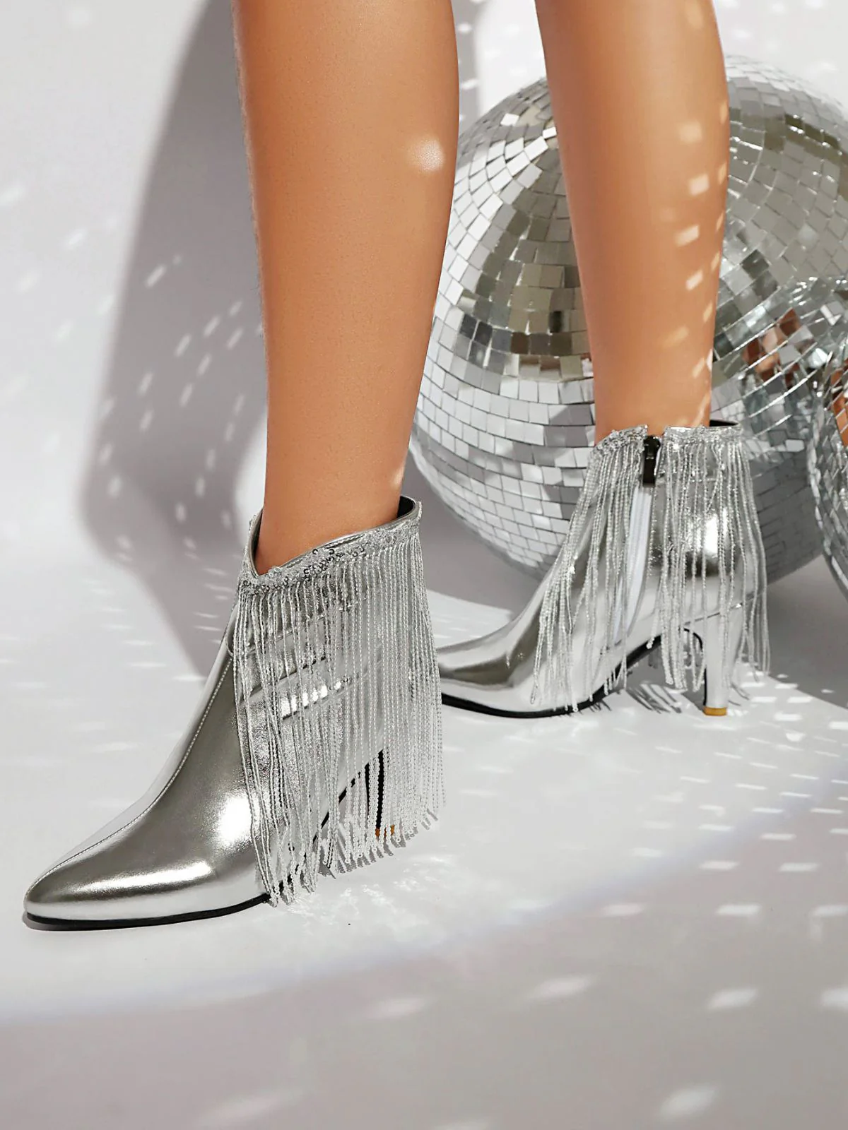 Metallisch Quaste Spitzer Spitze Stiletto Chelsea Stiefel - Image 24