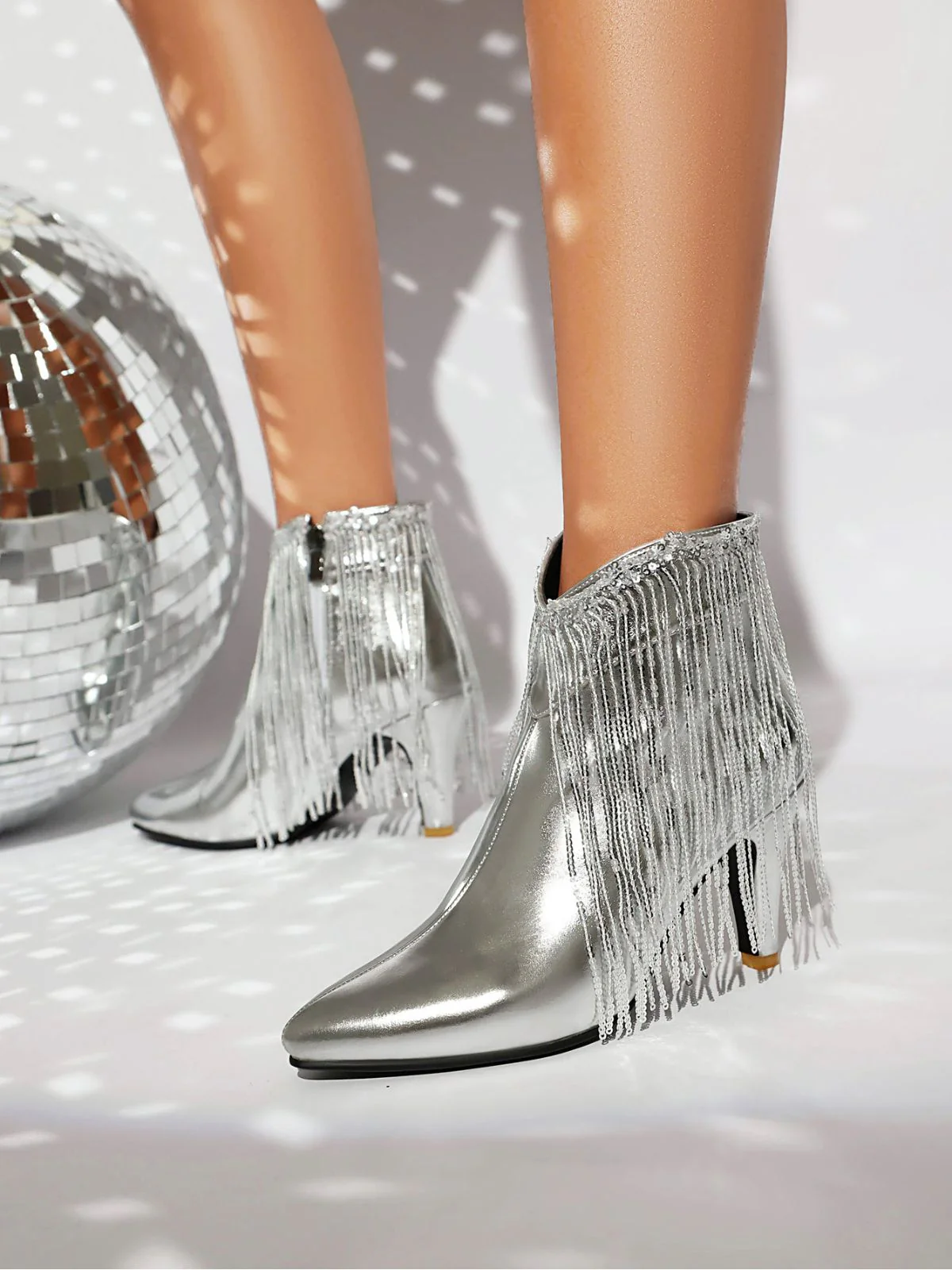 Metallisch Quaste Spitzer Spitze Stiletto Chelsea Stiefel - Image 25