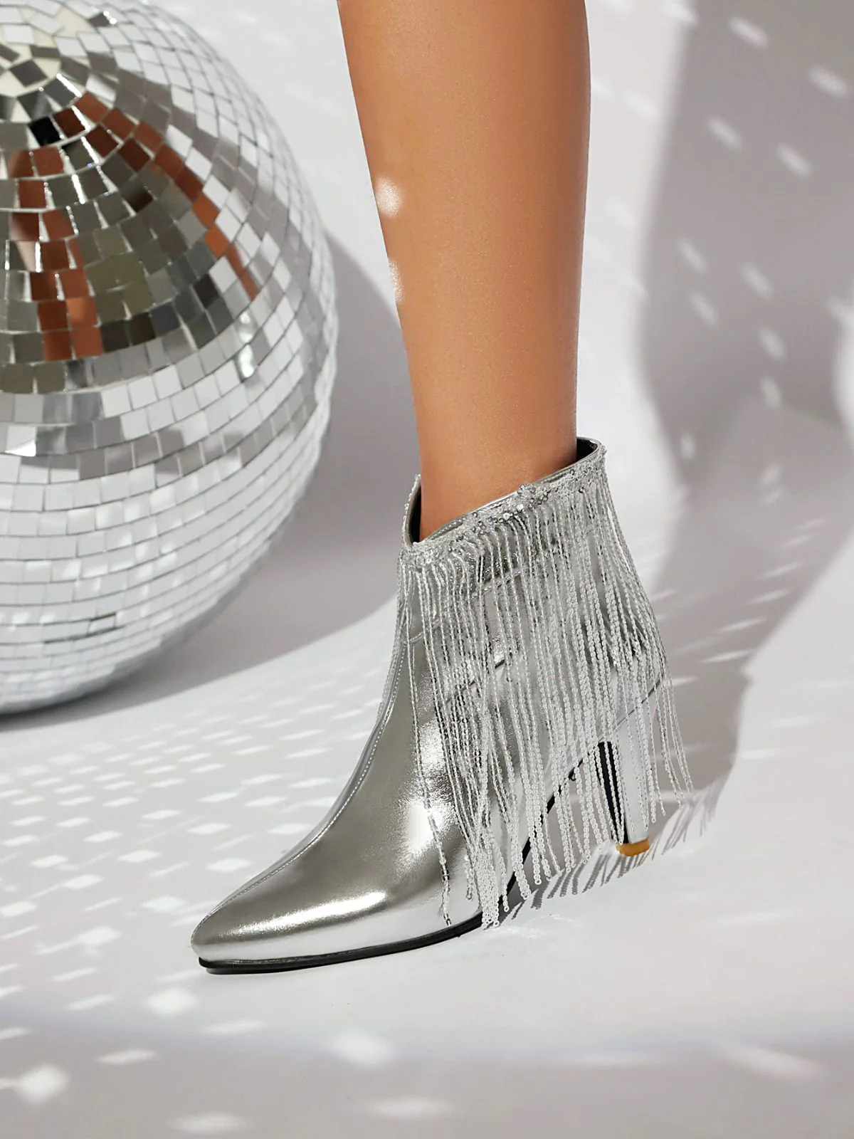 Metallisch Quaste Spitzer Spitze Stiletto Chelsea Stiefel - Image 26
