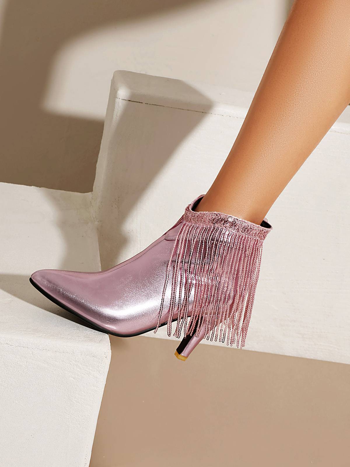 Metallisch Quaste Spitzer Spitze Stiletto Chelsea Stiefel - Image 33