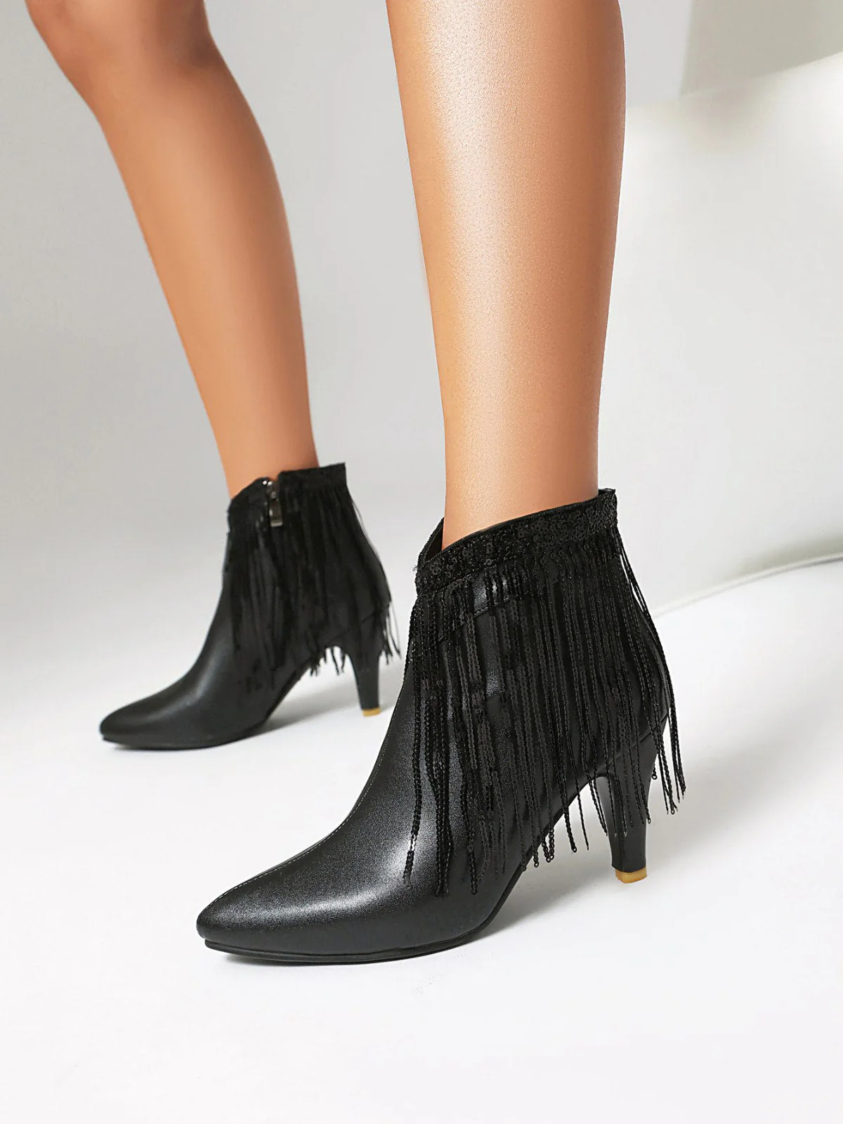 Metallisch Quaste Spitzer Spitze Stiletto Chelsea Stiefel - Image 9