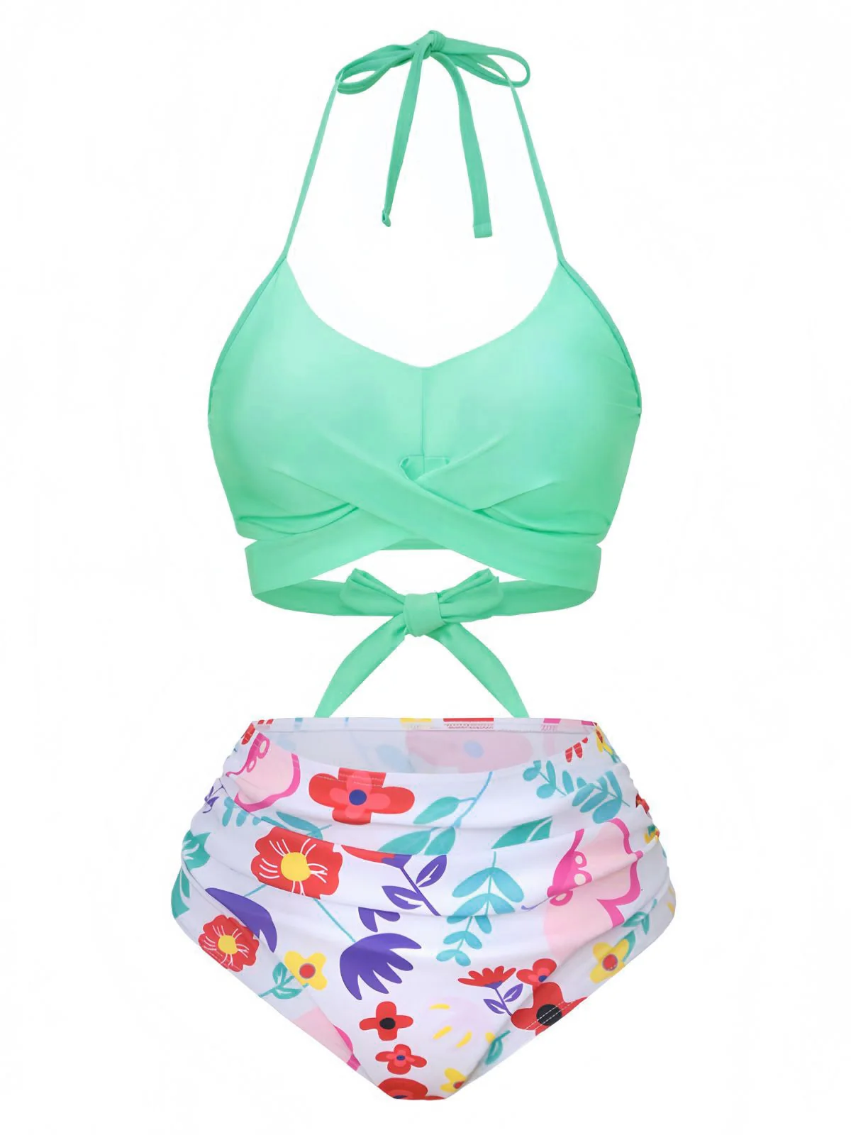 Mintgrün 1940er Blumen Hohe Taille Bikini Set - Image 2