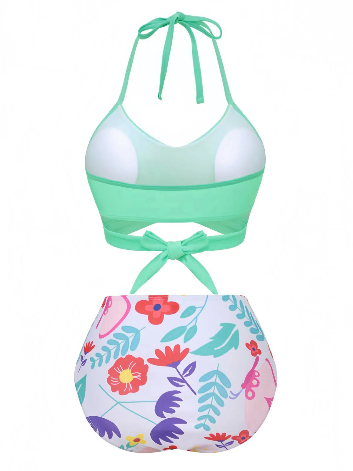Mintgrün 1940er Blumen Hohe Taille Bikini Set - Image 3