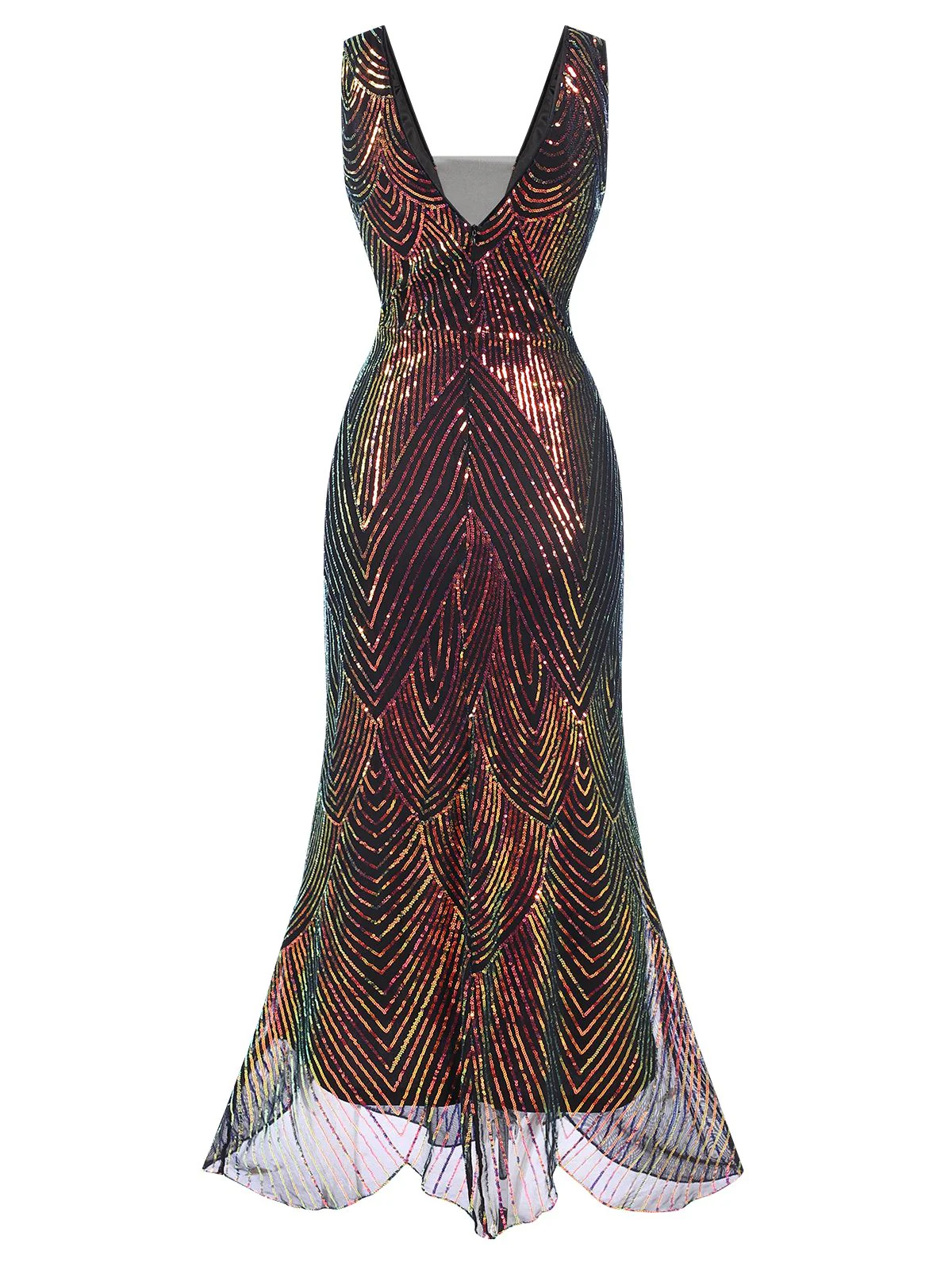 Multicolor 1920er V-Ausschnitt Pailletten Fischschwanzkleid - Image 5