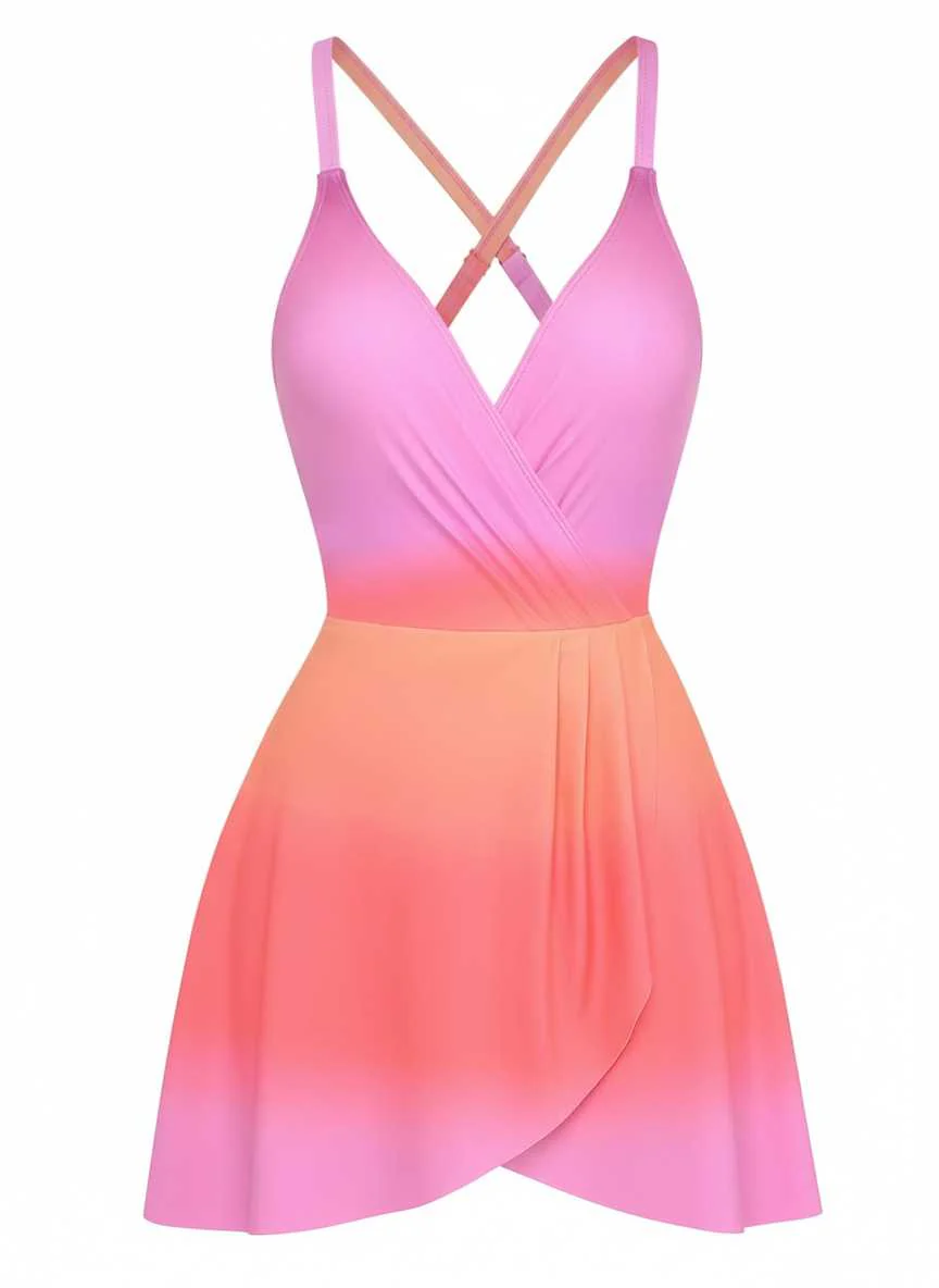 Multicolor 1930er Spaghetti Träger Farbverlauf Einteilig Schwimmkleid - Image 2