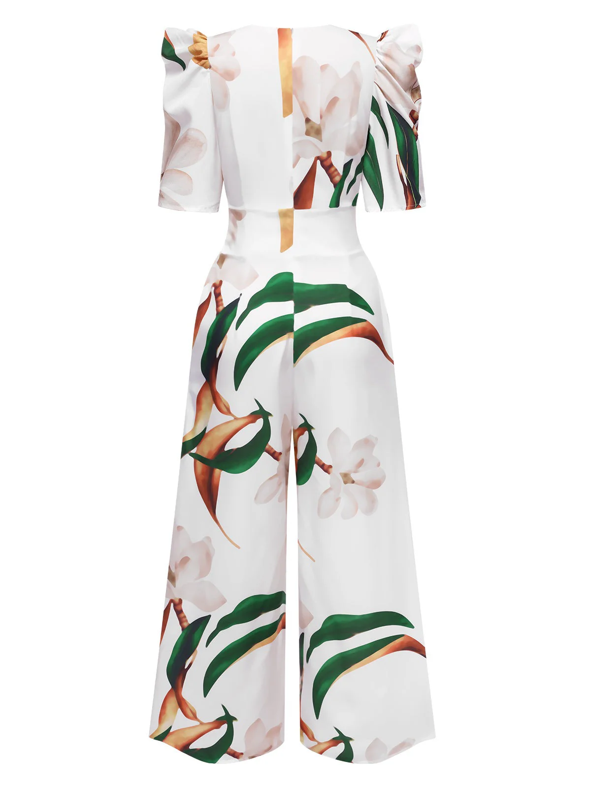 Multicolor 1930er V-Ausschnitt Puff Magnolia Blumen Jumpsuit - Image 3