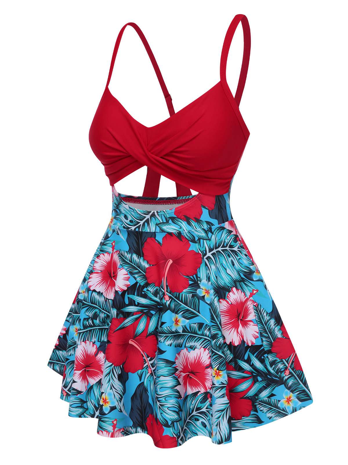 Multicolor 1940er Blumen Hohl Träger Swim Kleid - Image 2