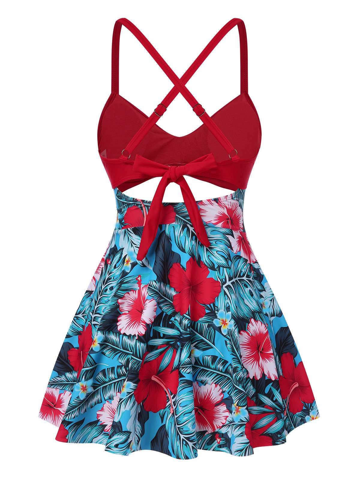 Multicolor 1940er Blumen Hohl Träger Swim Kleid - Image 3