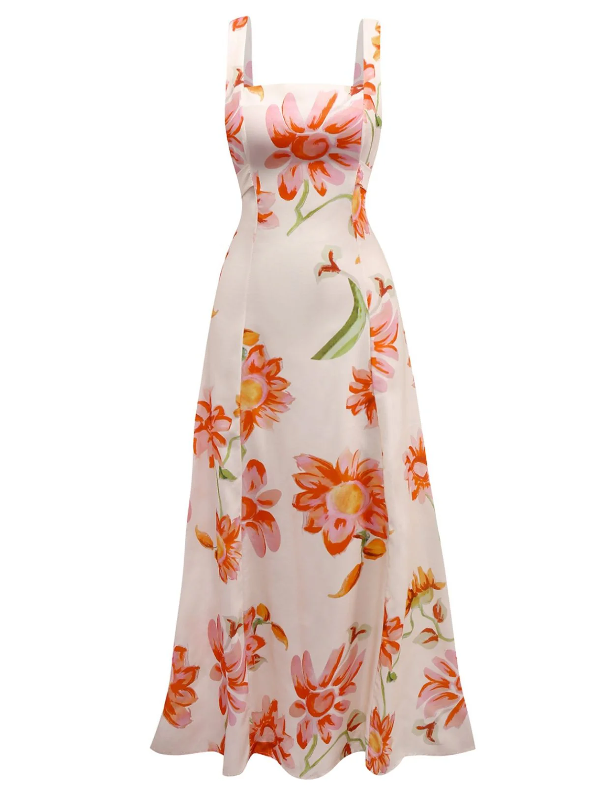 Multicolor 1940er Blumen Rückenfrei Breit-Träger Kleid