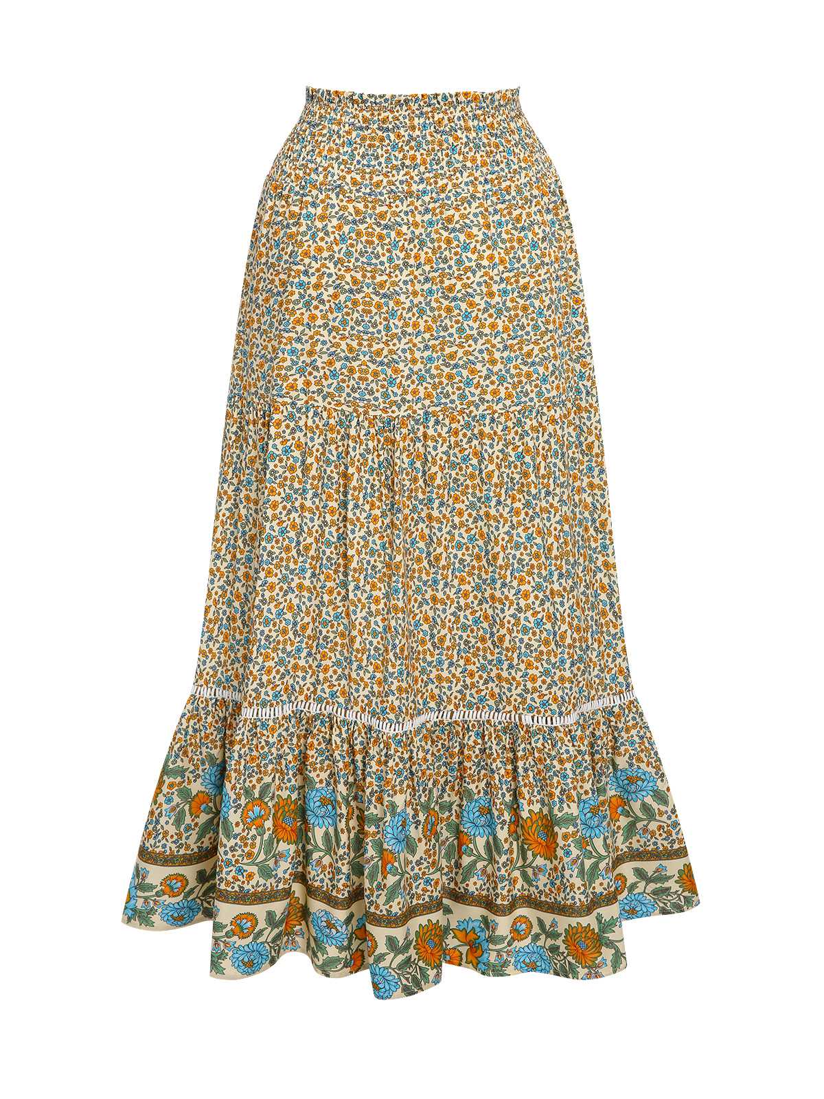 Multicolor 1940er Geblümter Bohemia Rock - Image 3