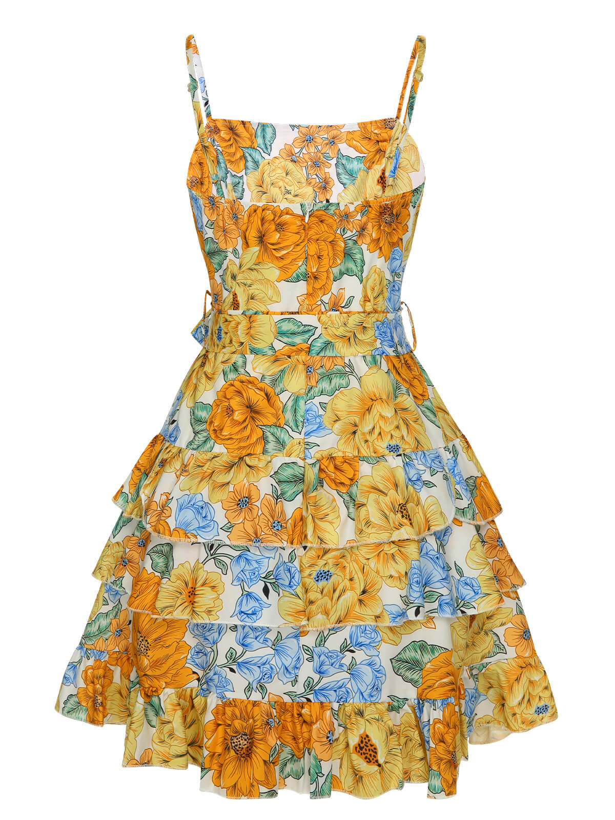 Multicolor 1950er Blumen Mehrlagiges Trägerkleid - Image 3