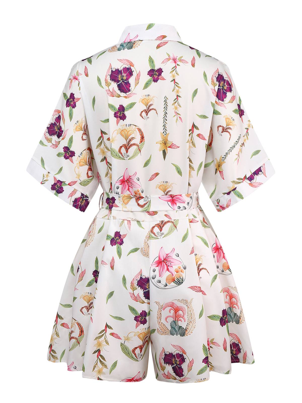 Multicolor 1950er Blumen Revers Fledermausärmel Romper - Image 2