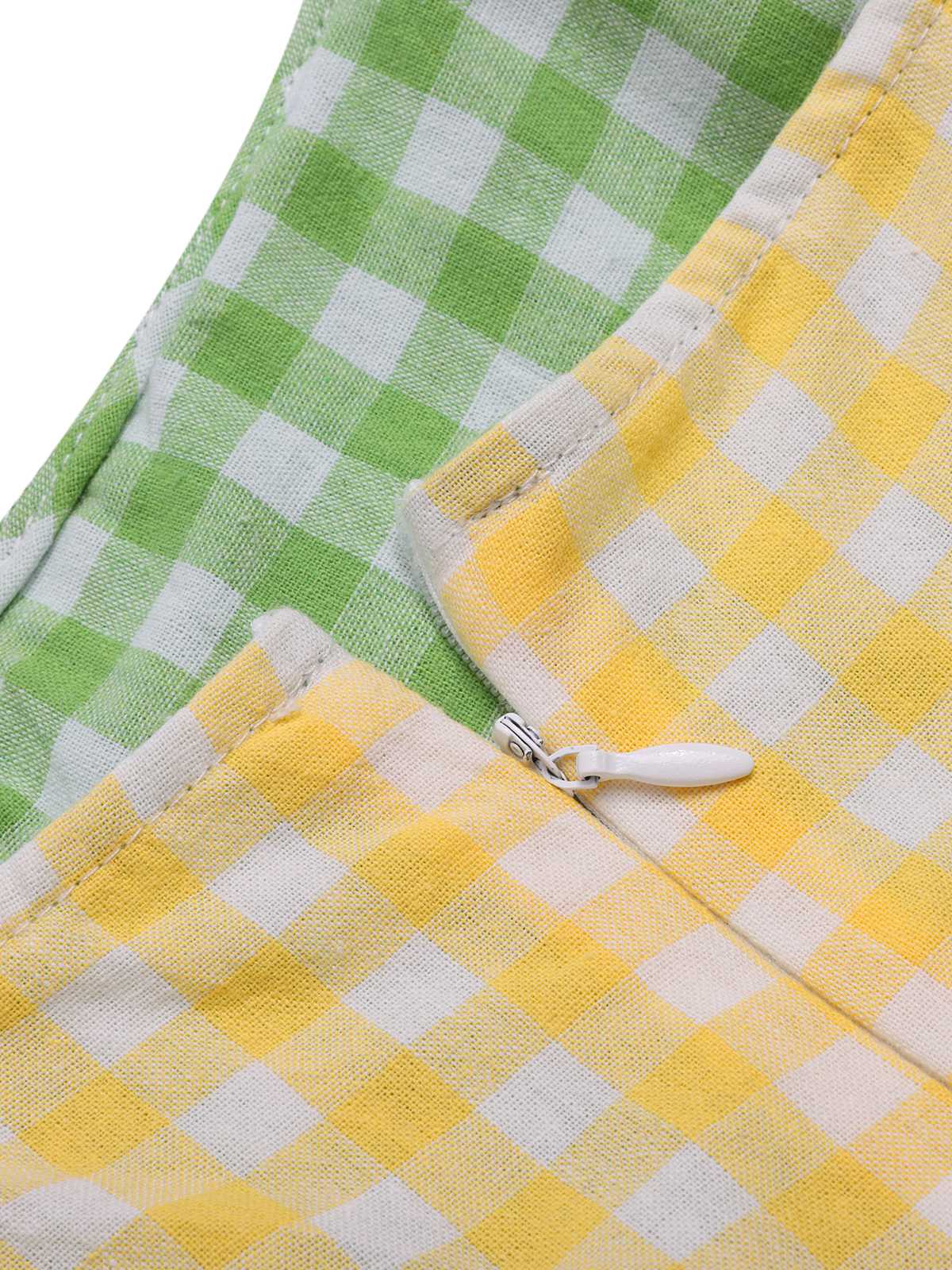 Multicolor 1950er Baumwolle Breit-Träger Plaid Patchwork Kleid - Image 5