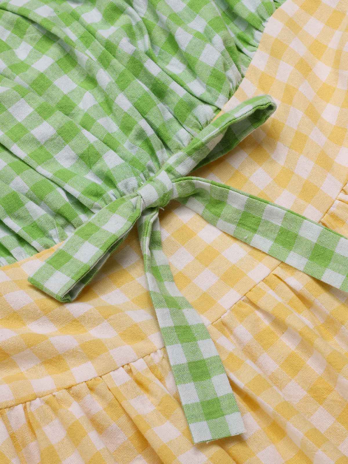 Multicolor 1950er Baumwolle Breit-Träger Plaid Patchwork Kleid - Image 7