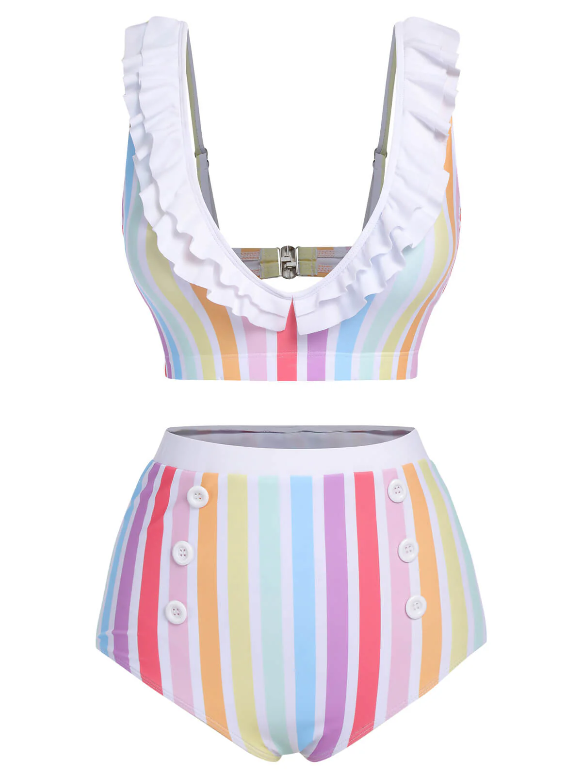Multicolor 1950er Regenbogen Streifen Badeanzug - Image 2