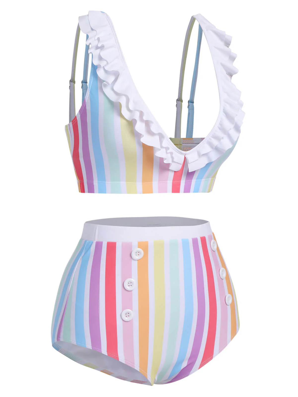 Multicolor 1950er Regenbogen Streifen Badeanzug - Image 3