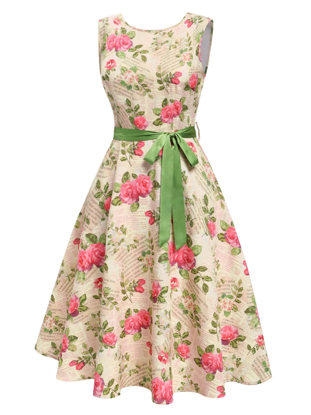 Multicolor 1950er Rose Bildhaft Gürtel Kleid - Image 4