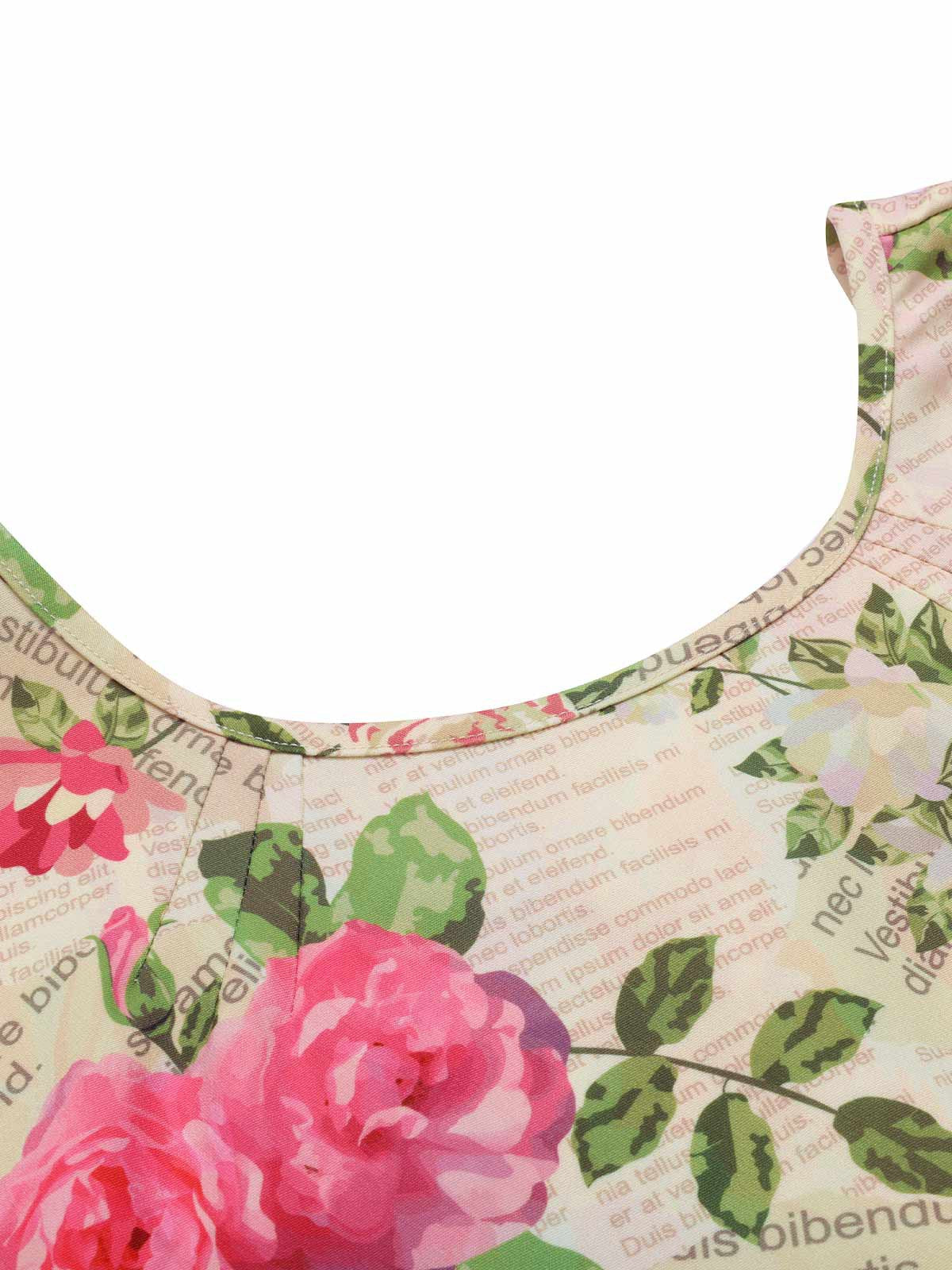 Multicolor 1950er Rose Bildhaft Gürtel Kleid - Image 7