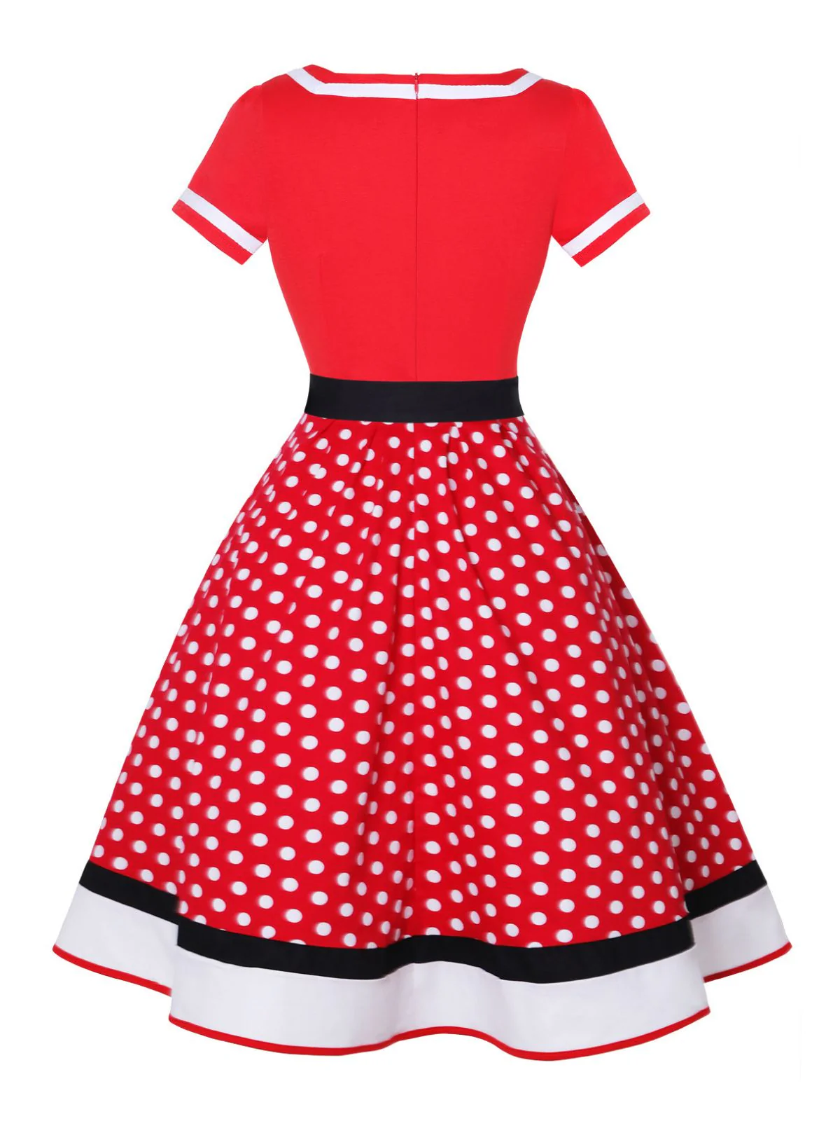 Multicolor 1950er Tupfen Patchwork Gürtelkleid - Image 4