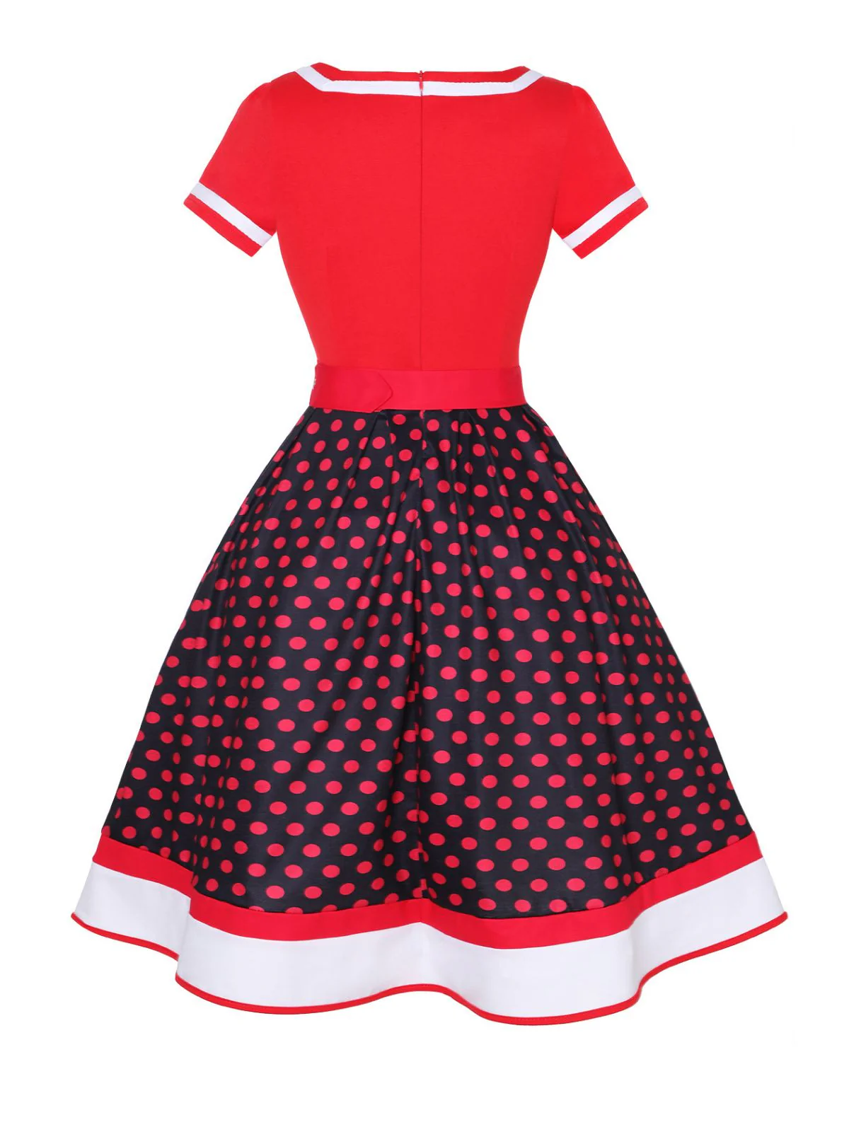 Multicolor 1950er Tupfen Patchwork Gürtelkleid - Image 6