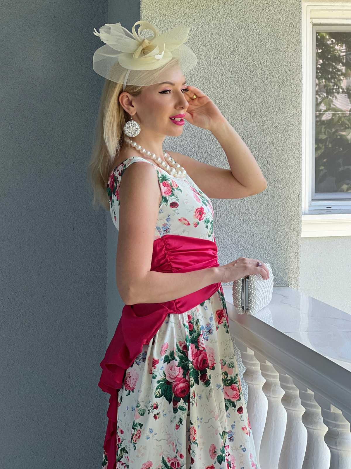 Multicolor 1950er Zurück-Bogen Antike Blumen Kleid - Image 3