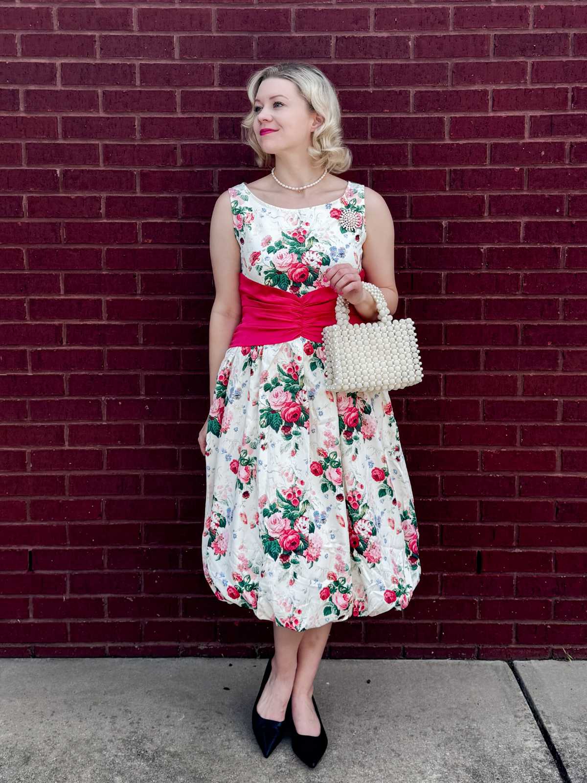 Multicolor 1950er Zurück-Bogen Antike Blumen Kleid - Image 3
