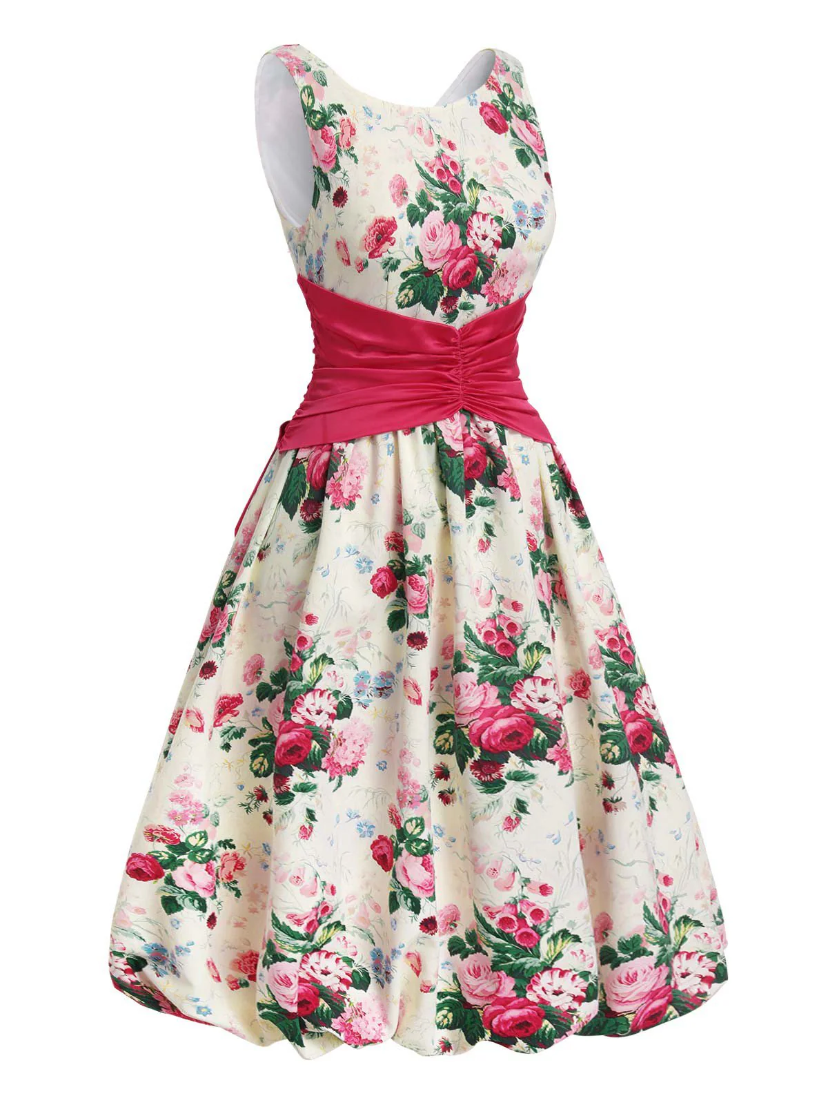 Multicolor 1950er Zurück-Bogen Antike Blumen Kleid - Image 6
