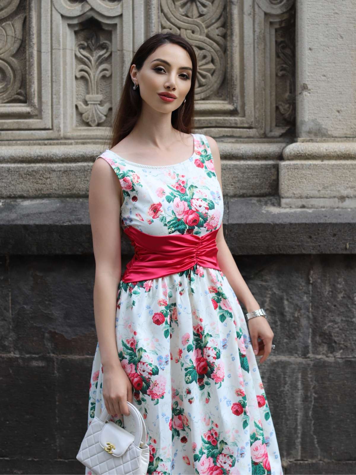 Multicolor 1950er Zurück-Bogen Antike Blumen Kleid - Image 2