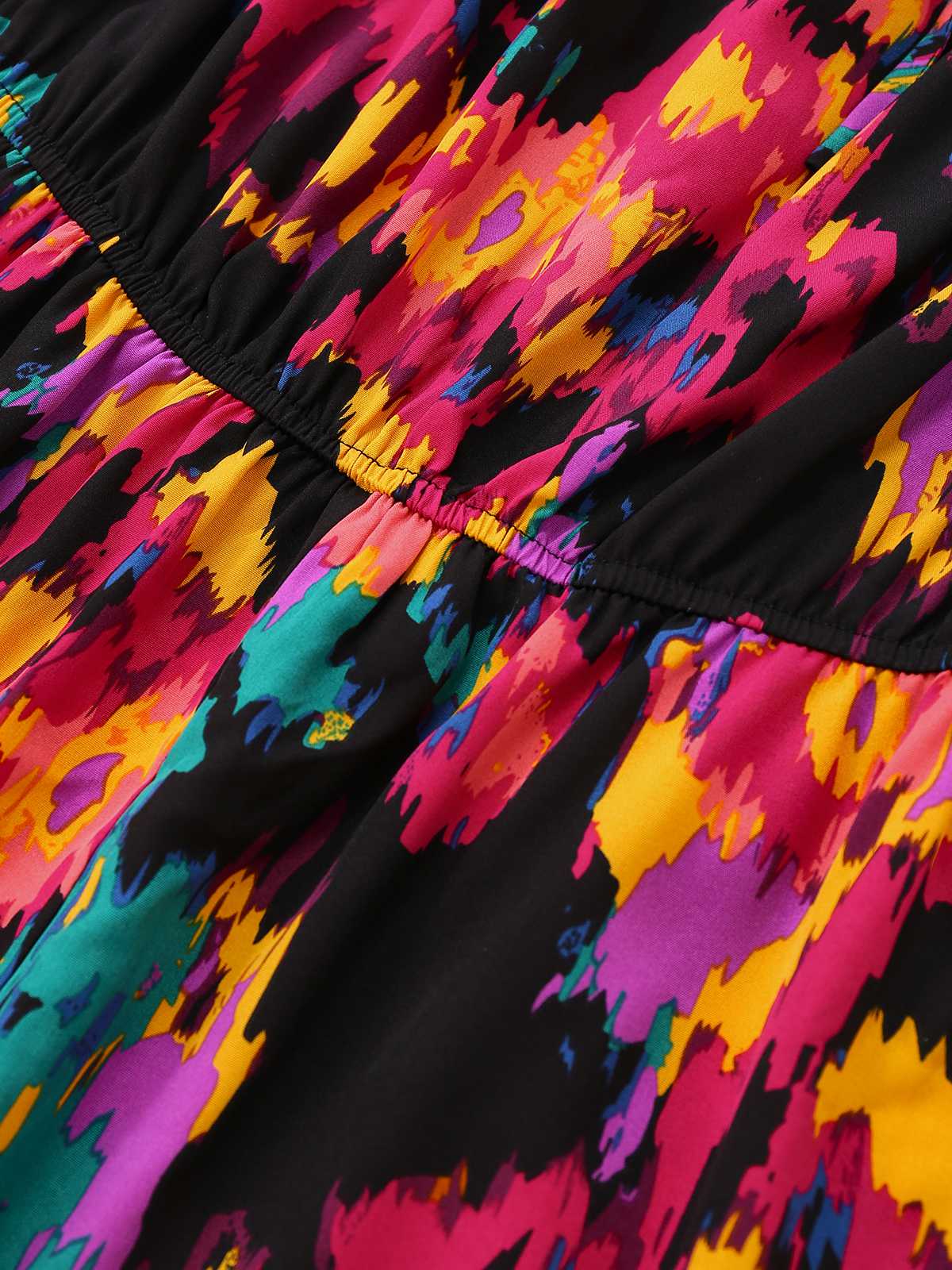 Multicolor 1960er Abstrakt Farben Rüschen Schulterfrei Romper - Image 5
