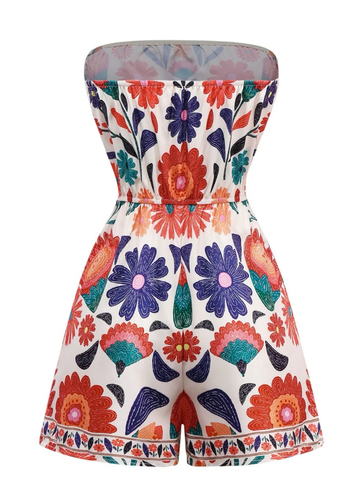 Multicolor 1960er Blumen Bandeau Rückenfrei Romper - Image 2