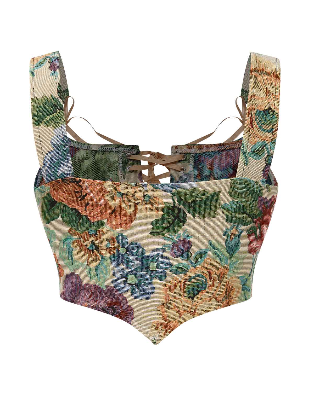 Multicolor 1960er Blumen Schnürung Bustier Kurzes Top - Image 3