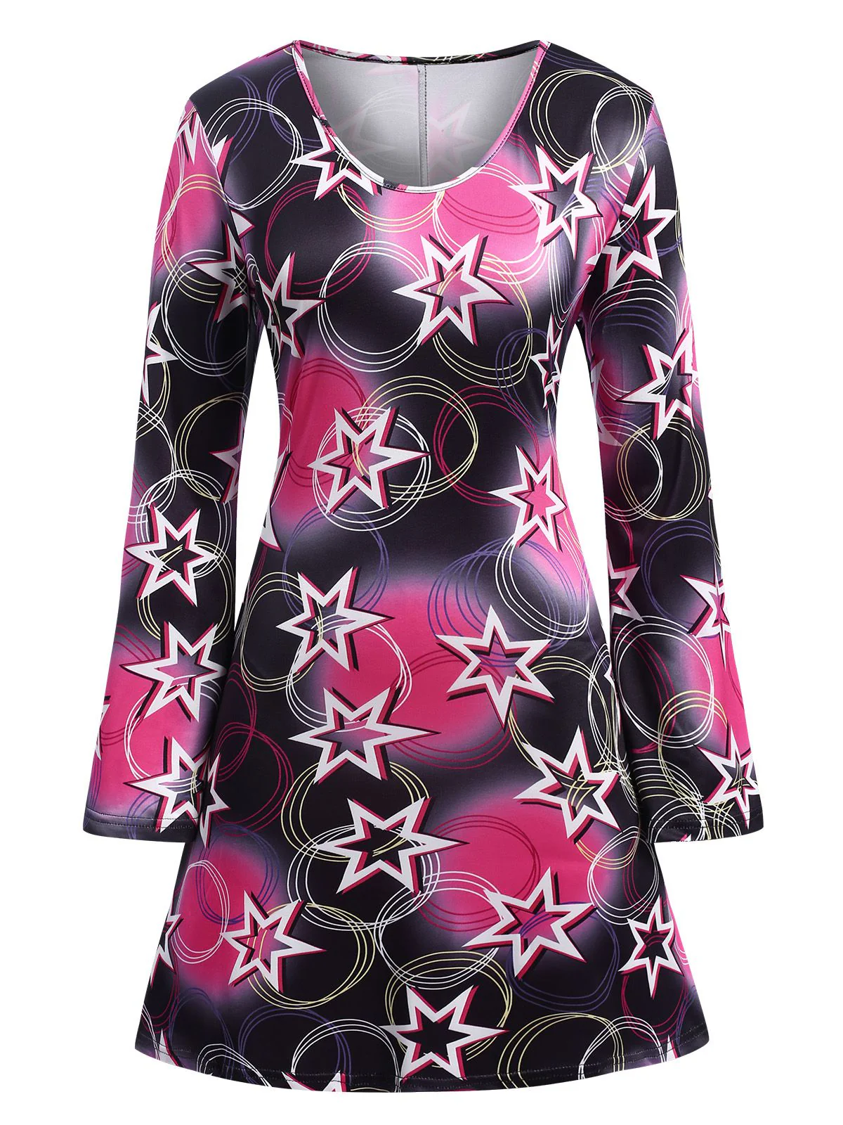 Multicolor 1960er Disco Hippie Stil Sterne Schal Kleid