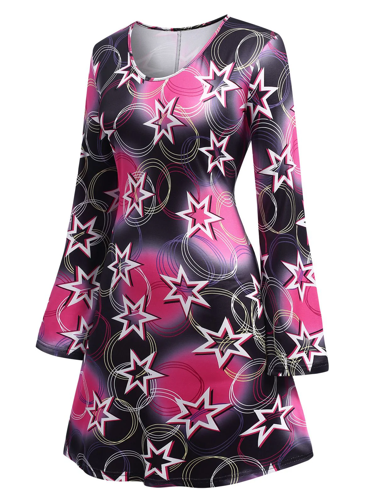 Multicolor 1960er Disco Hippie Stil Sterne Schal Kleid - Image 5