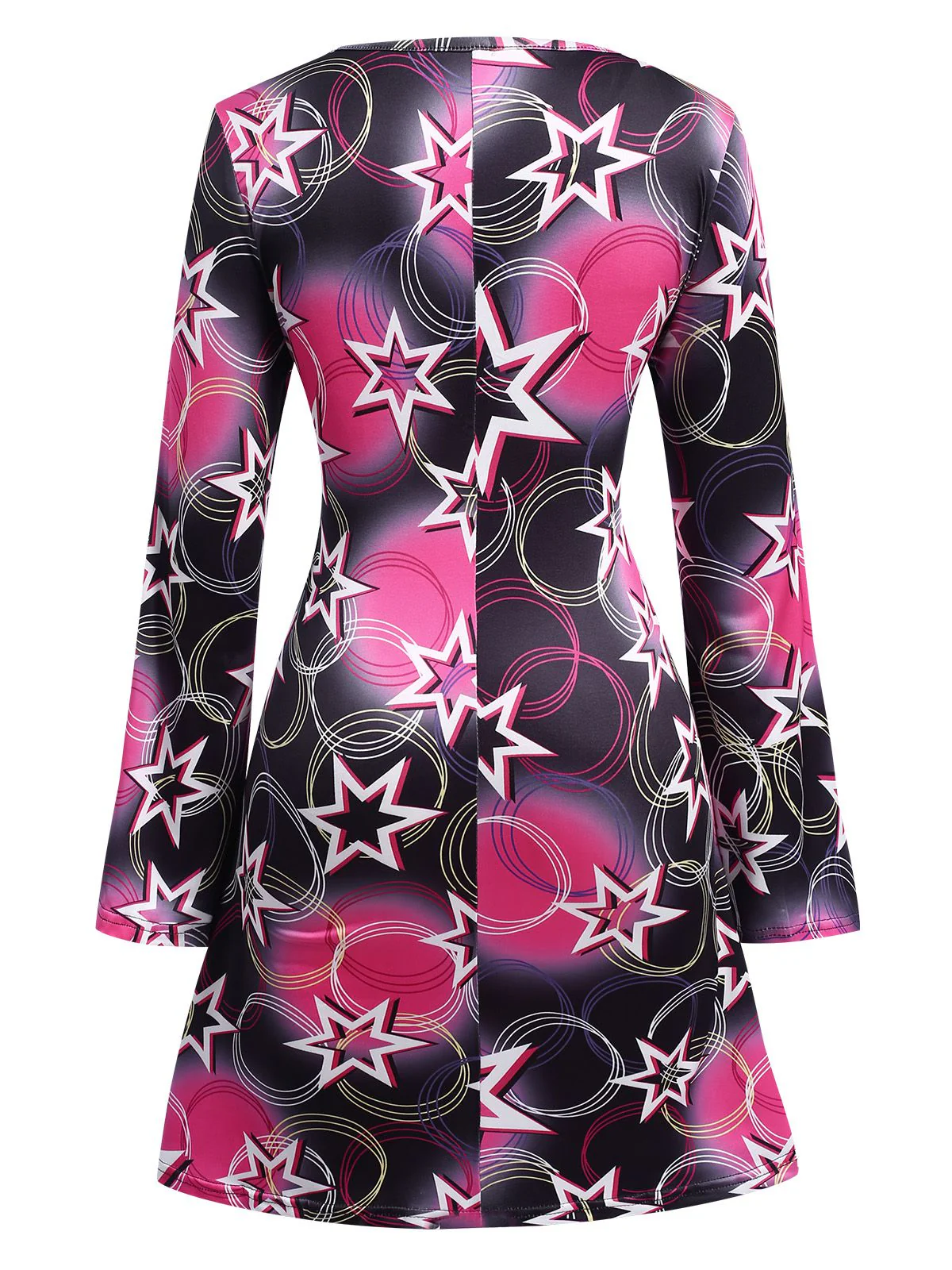 Multicolor 1960er Disco Hippie Stil Sterne Schal Kleid - Image 6