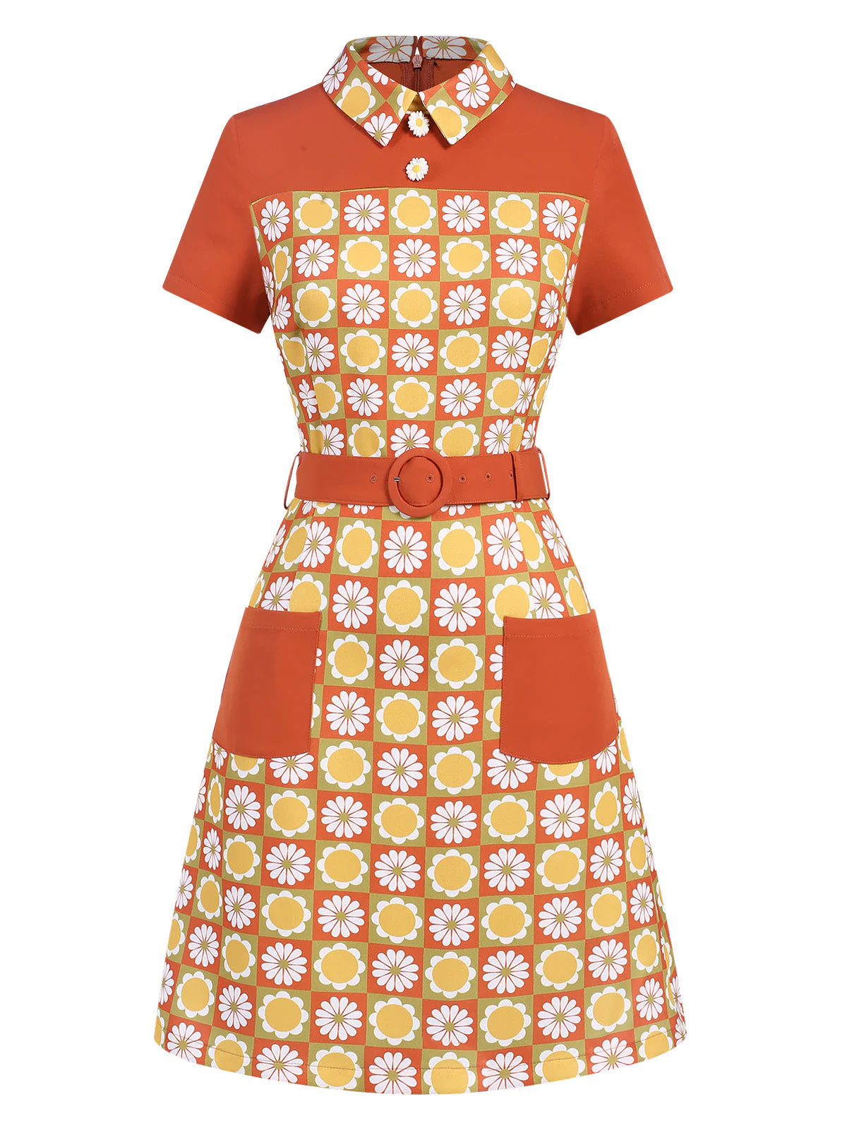 Multicolor 1960er Gänseblümchen Revers Gürtel Kleid - Image 3