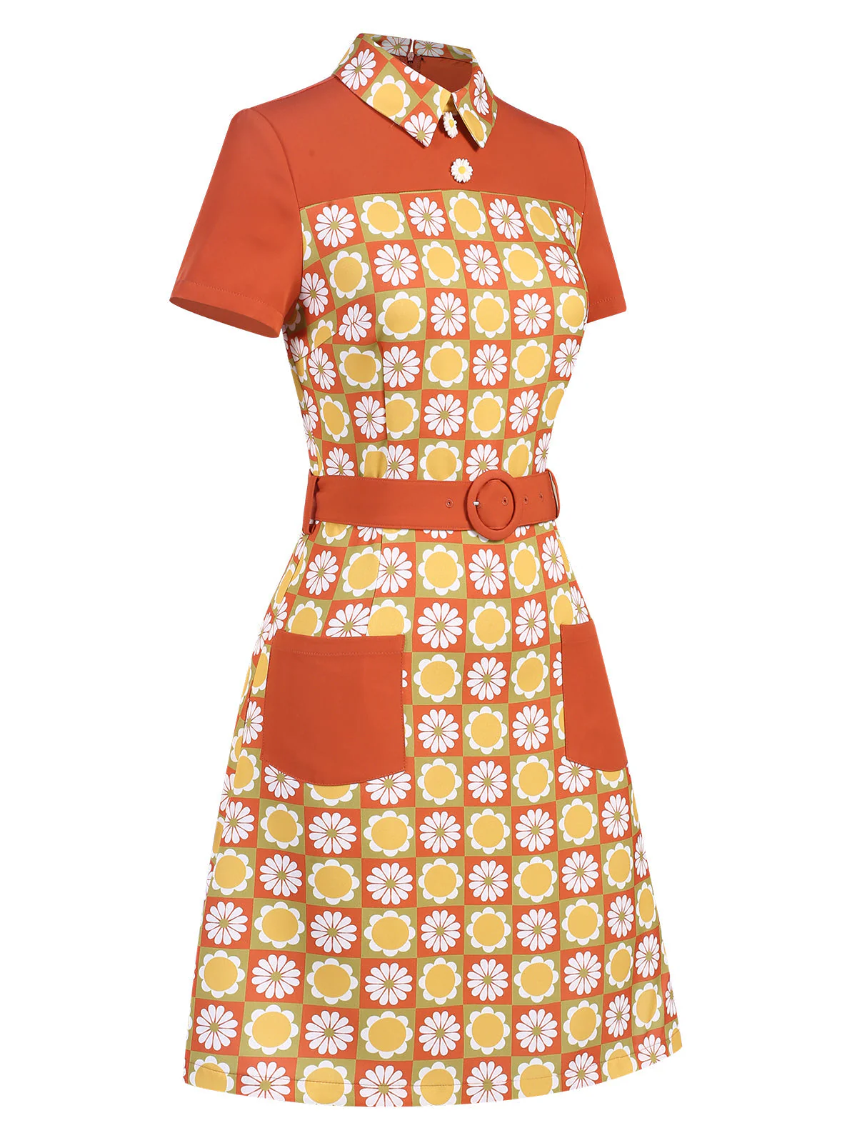 Multicolor 1960er Gänseblümchen Revers Gürtel Kleid - Image 5