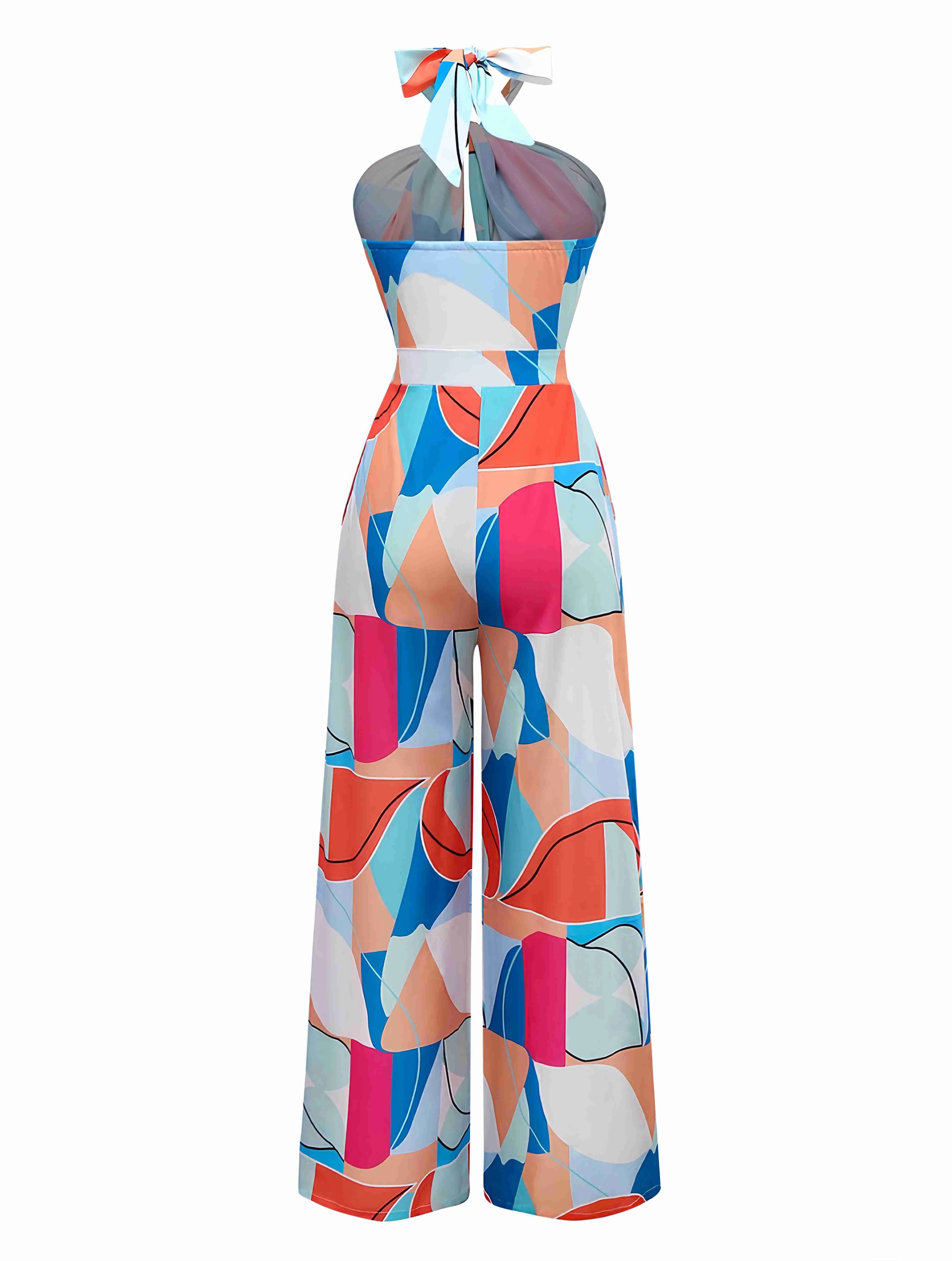 Multicolor 1960er Geometrisch Abstrakt Drucken Halter Jumpsuit - Image 2