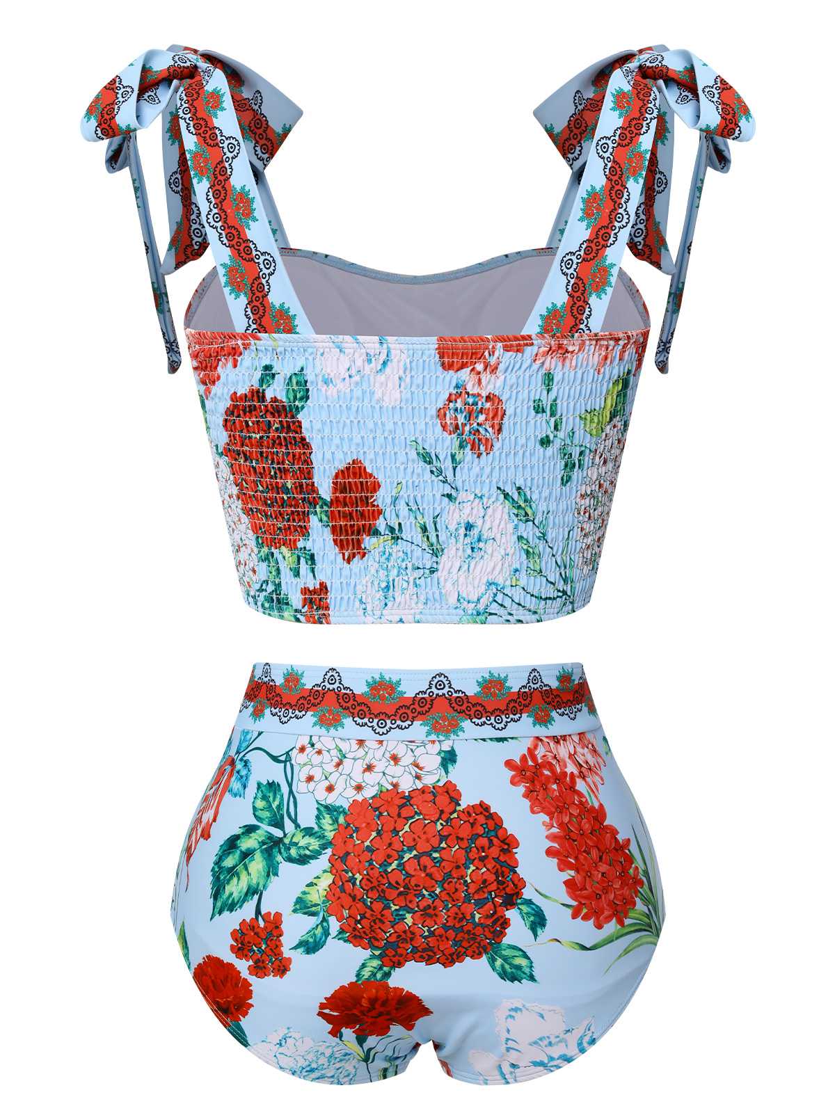 Multicolor 1960er Gurt Blumen Badeanzug - Image 3